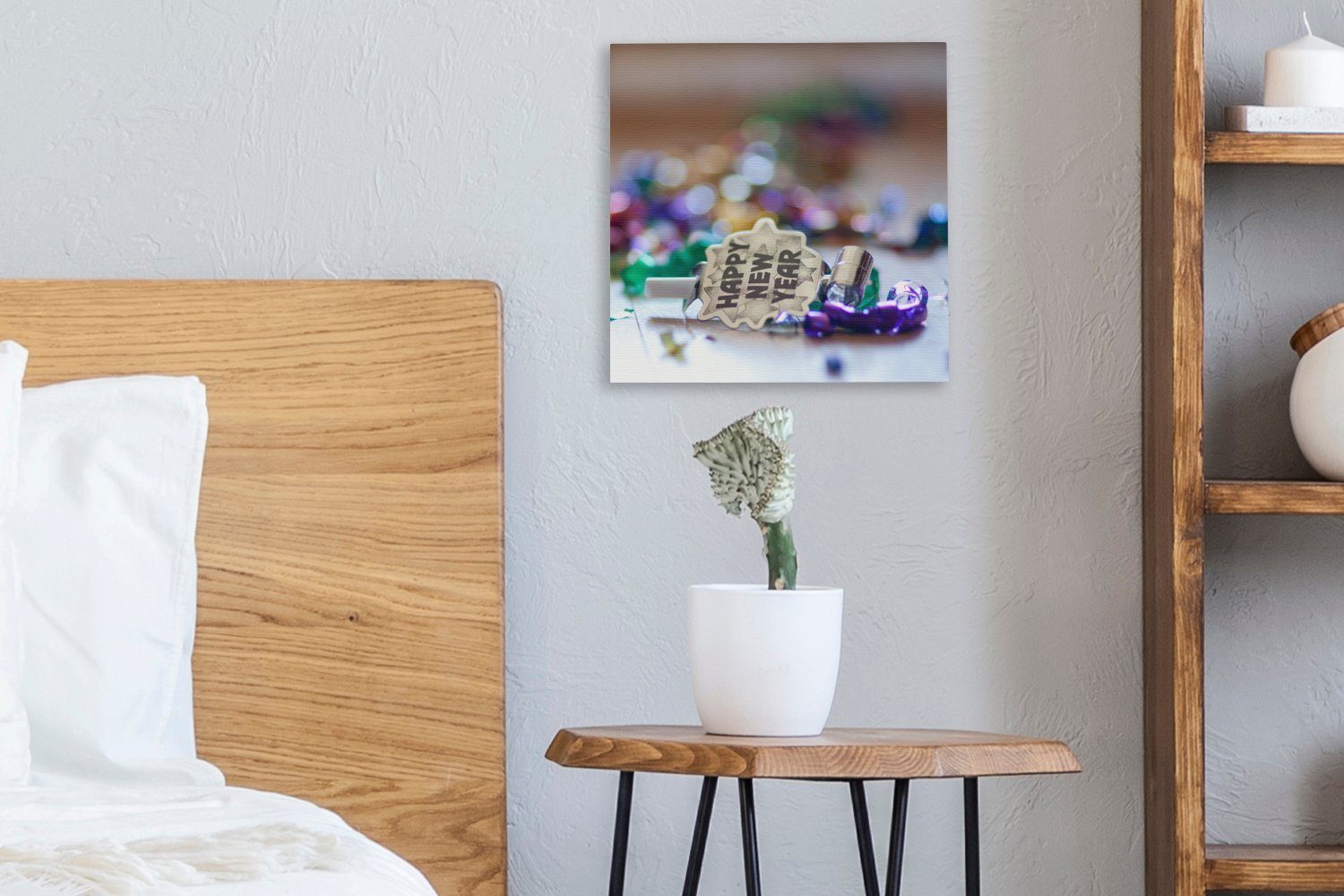 OneMillionCanvasses® Leinwandbild Frohes mit Bilder Jahr (1 neues Konfetti für Boden, St), dem Leinwand Wohnzimmer auf Schlafzimmer
