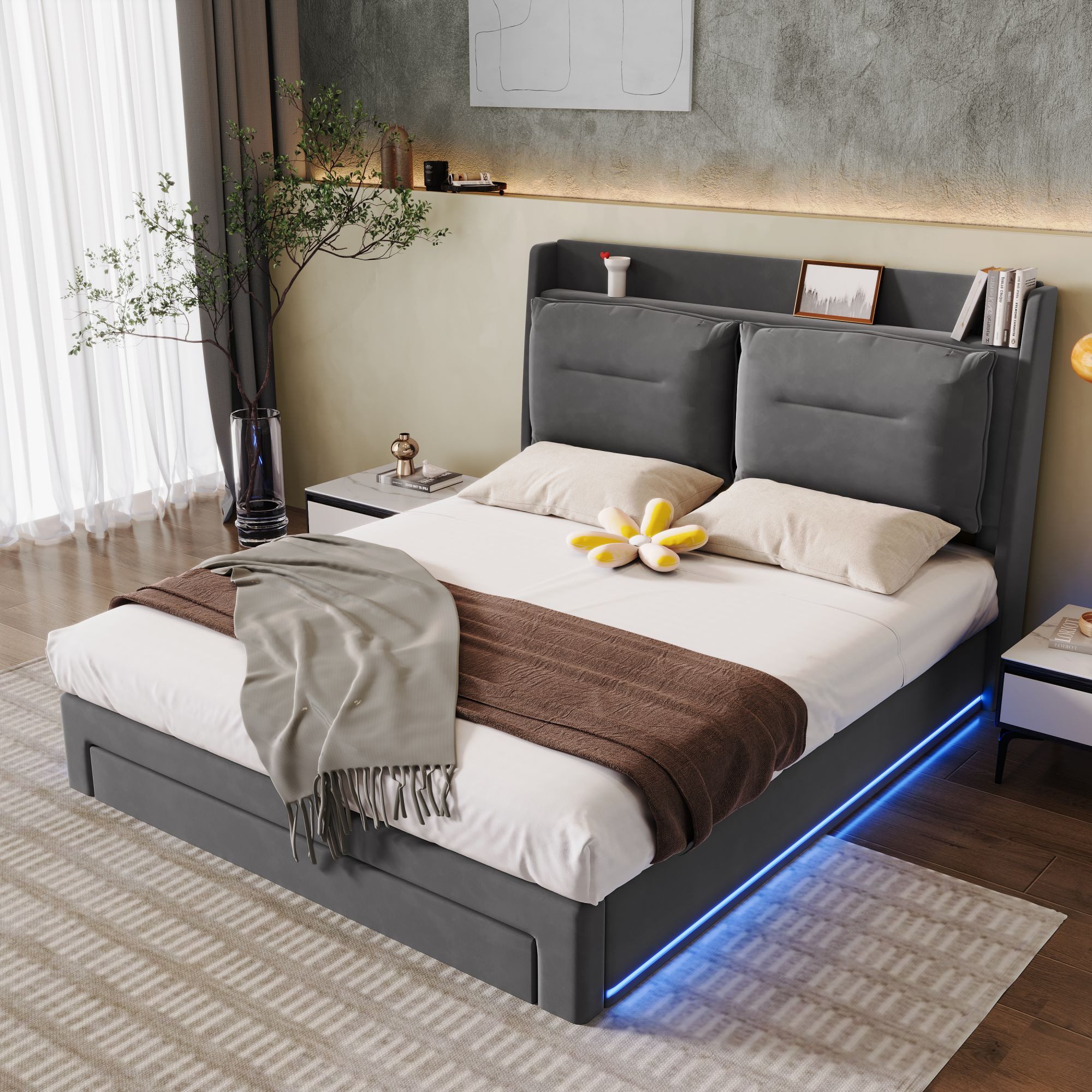 BlingBin Polsterbett Hydraulisches Bett, Doppelbett, LED-Licht-Polsterbett, günstig online kaufen