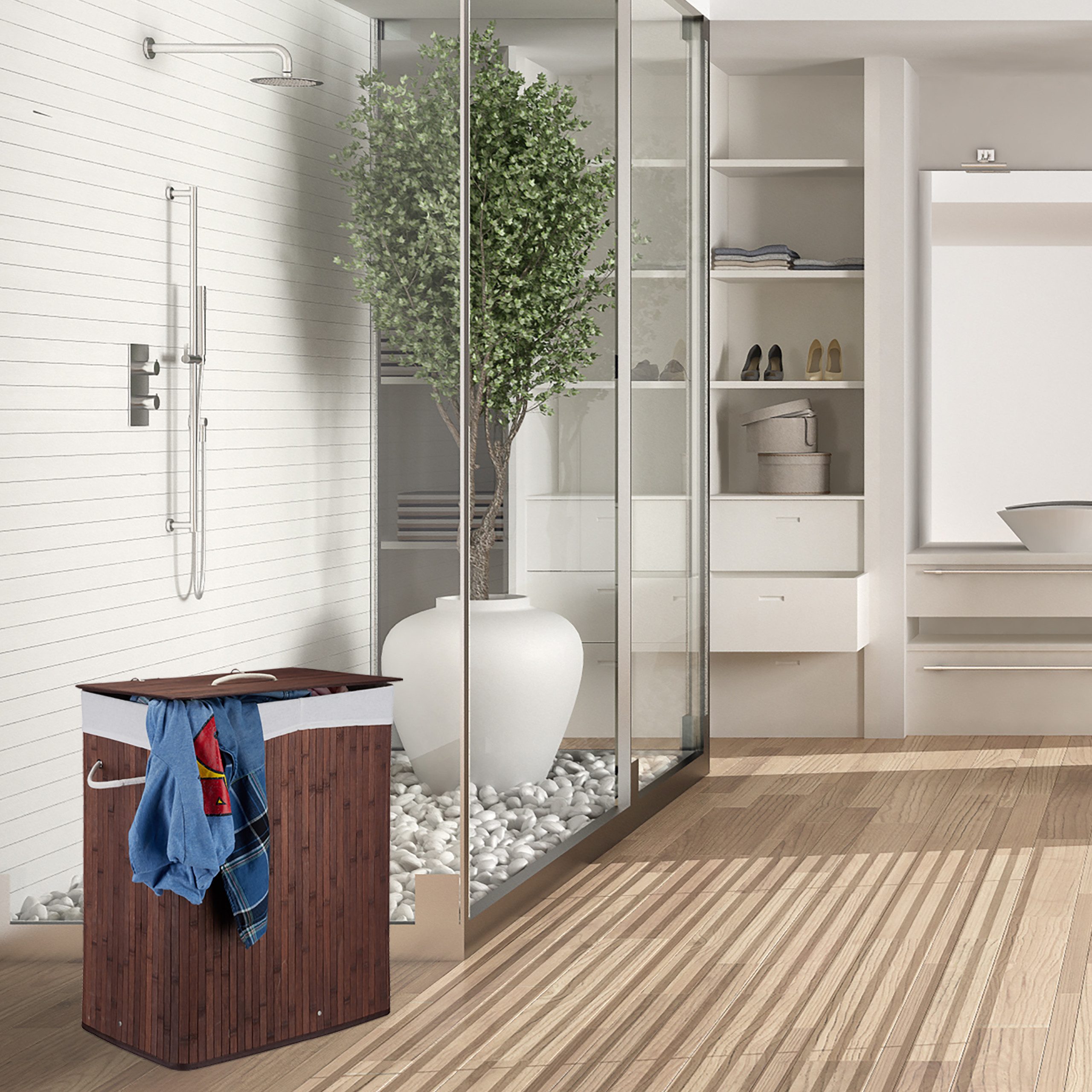 relaxdays Wäschesortierer Wäschekorb Bambus mit 2 günstig online kaufen