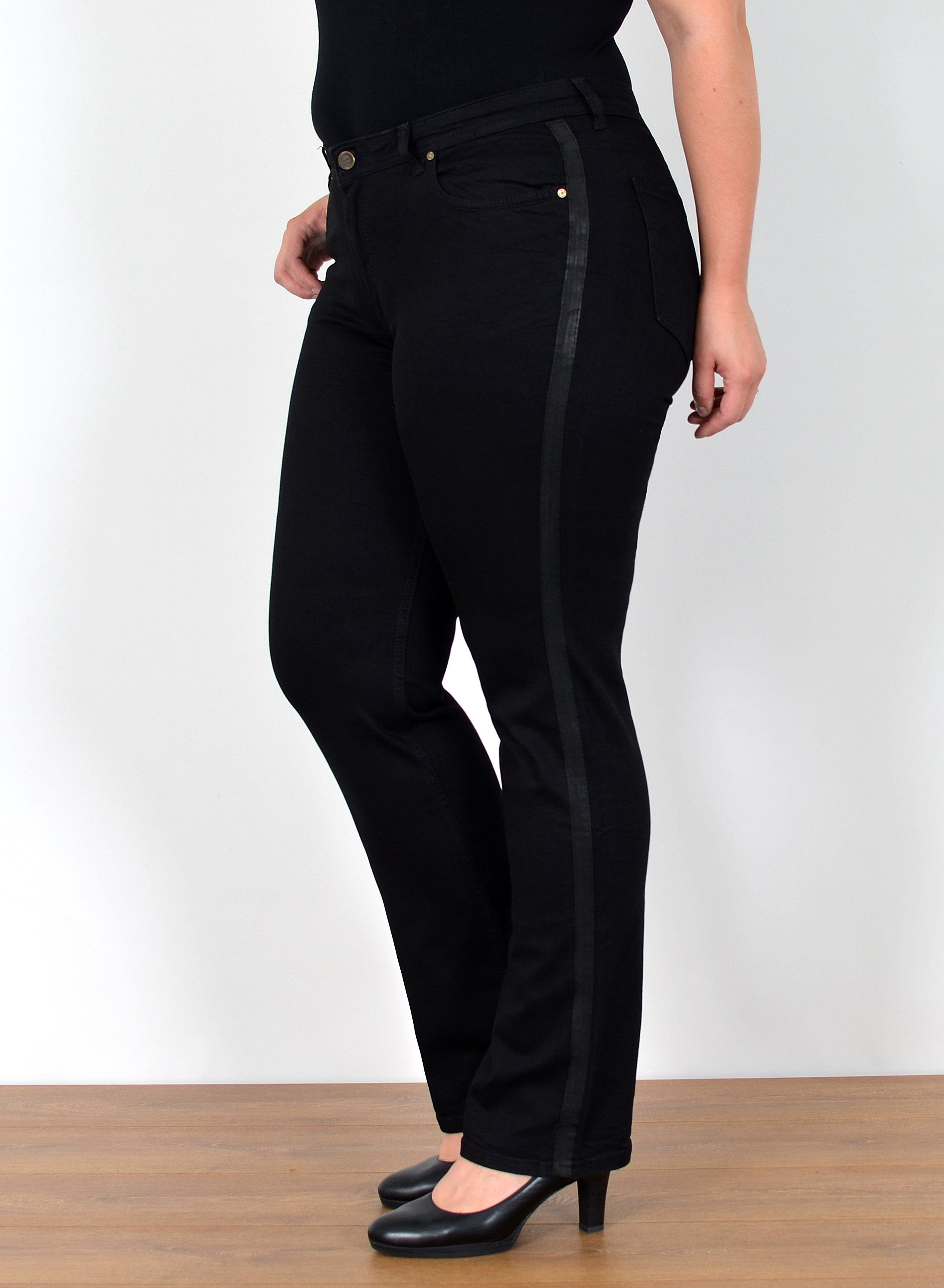 ESRA Straight-Jeans FG5 High Waist Damen Jeans Straight Leg Stretch Hose Übergröße Große Größe