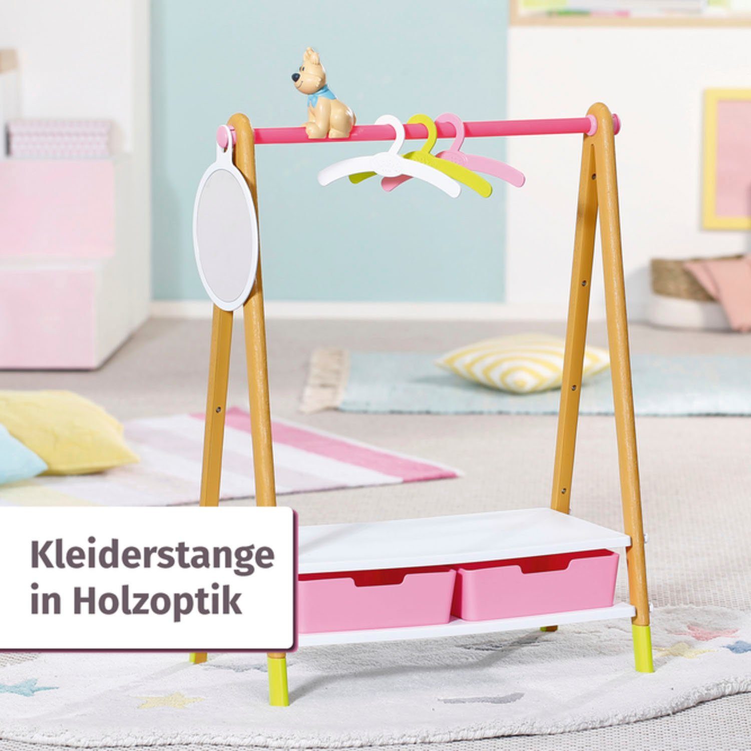 Baby Born Puppenmöbel Kleiderstange, mit Dekohund und Spiegel