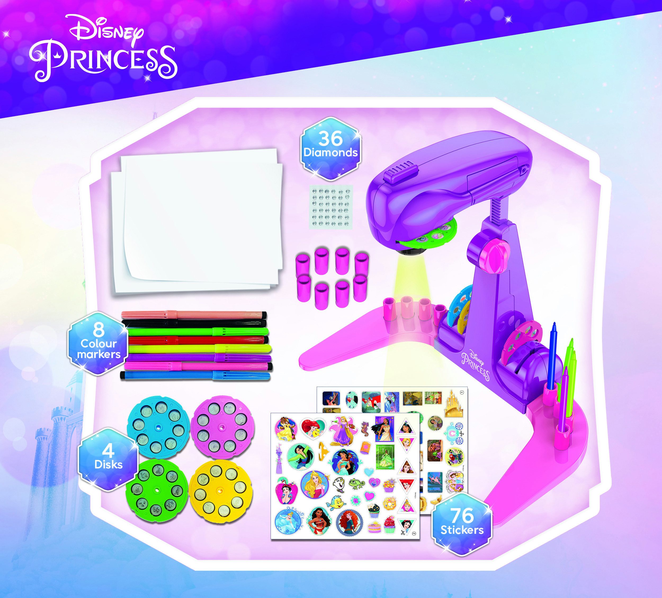 Lisciani Kreativset Disney Princess Zeichenschule mit LED Projektor