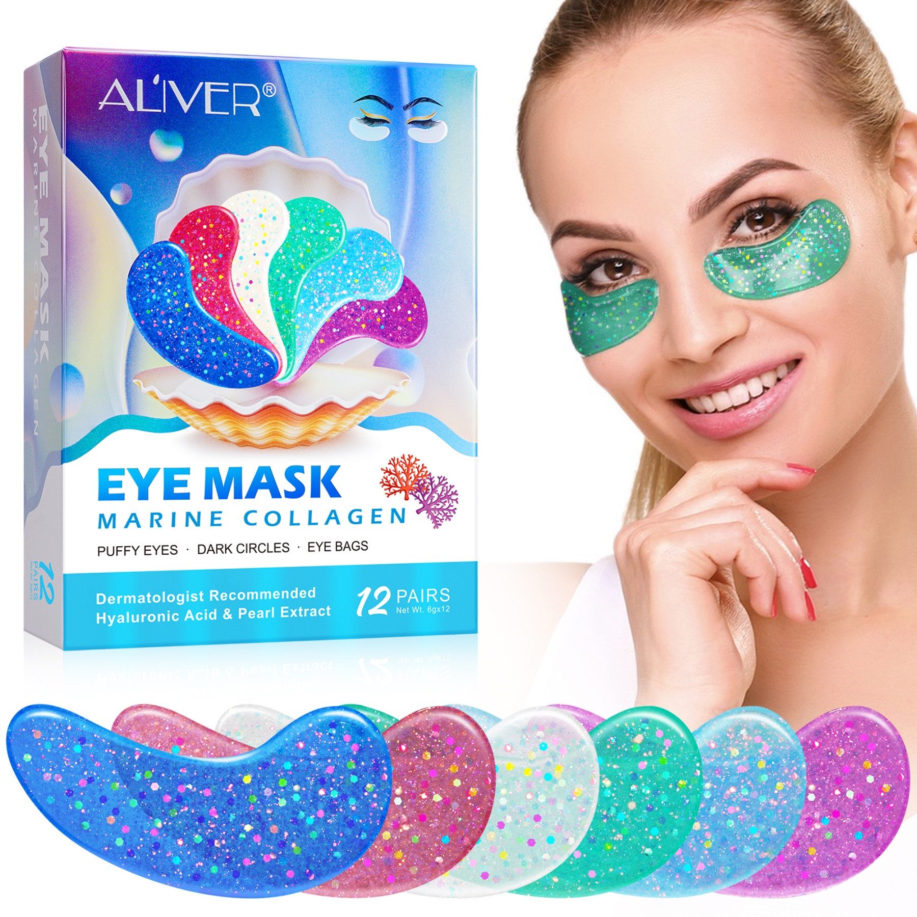 ALIVER Augenpads Anti Aging Kollagen Hyaluronsäure Eye Pads Aliver, 1-tlg., Augen