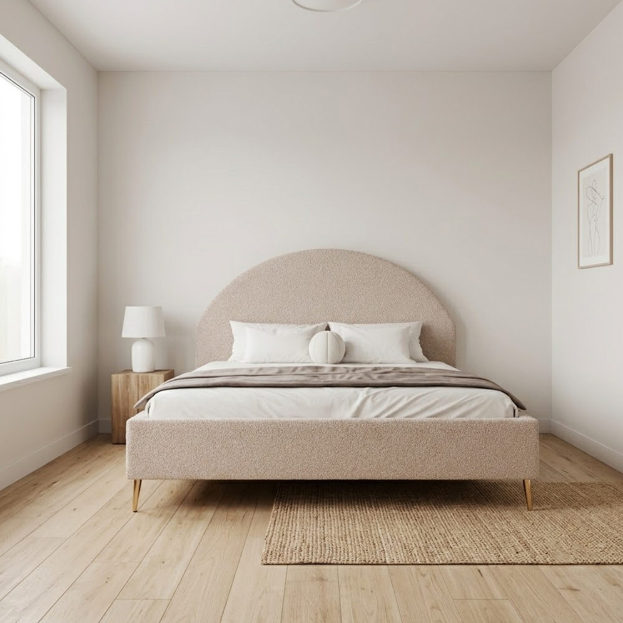 Goldstoff Polsterbett Elegantes Bett mit hohem Kopfteil und stilvollem Stauraum (120–200x200 cm, Kopfteilhöhe: 90/110 cm, Seitenhöhe: 25/40 cm), "CELESTE" – Modernes Komfortbett mit praktischem Stauraum