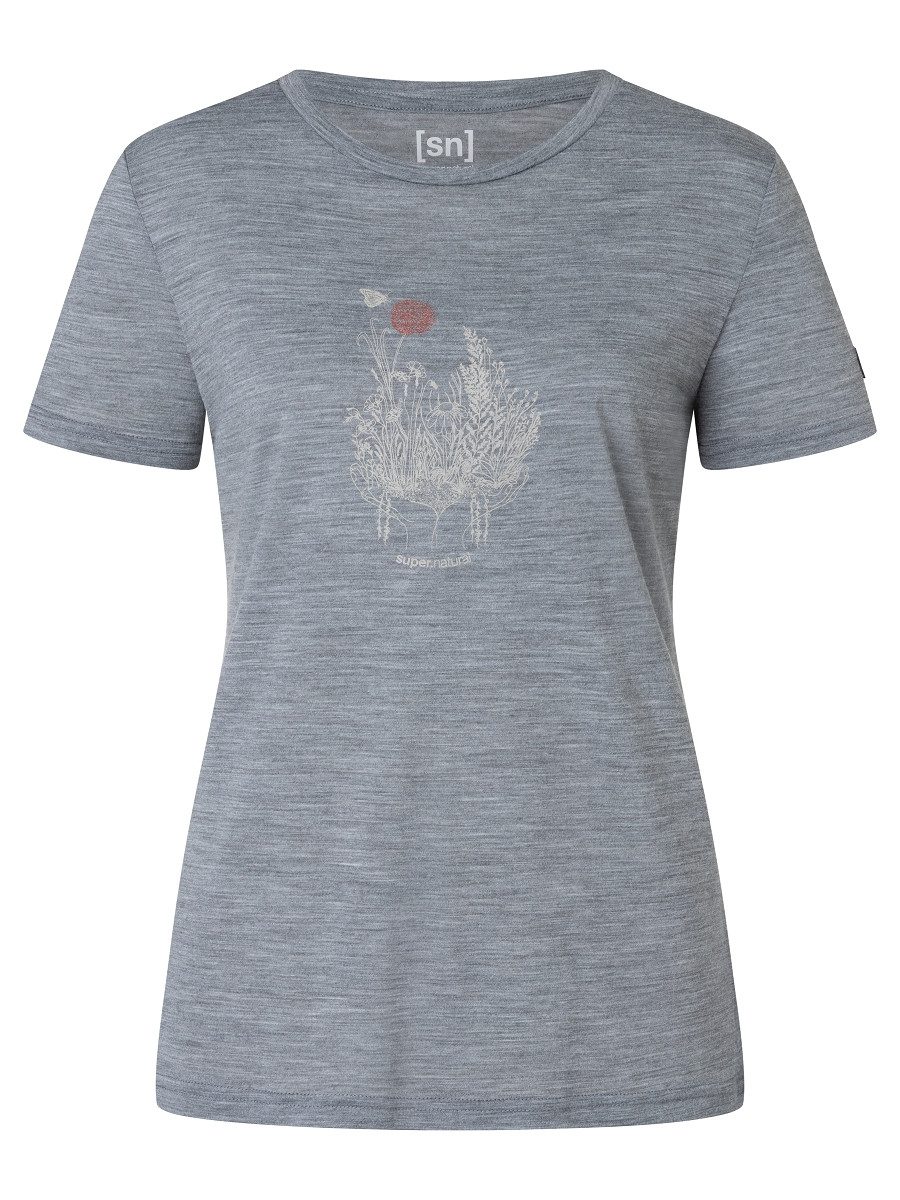 SUPER.NATURAL T-Shirt für Damen, Merino FLOWERHANDS Blumen Motiv, bunt, casual