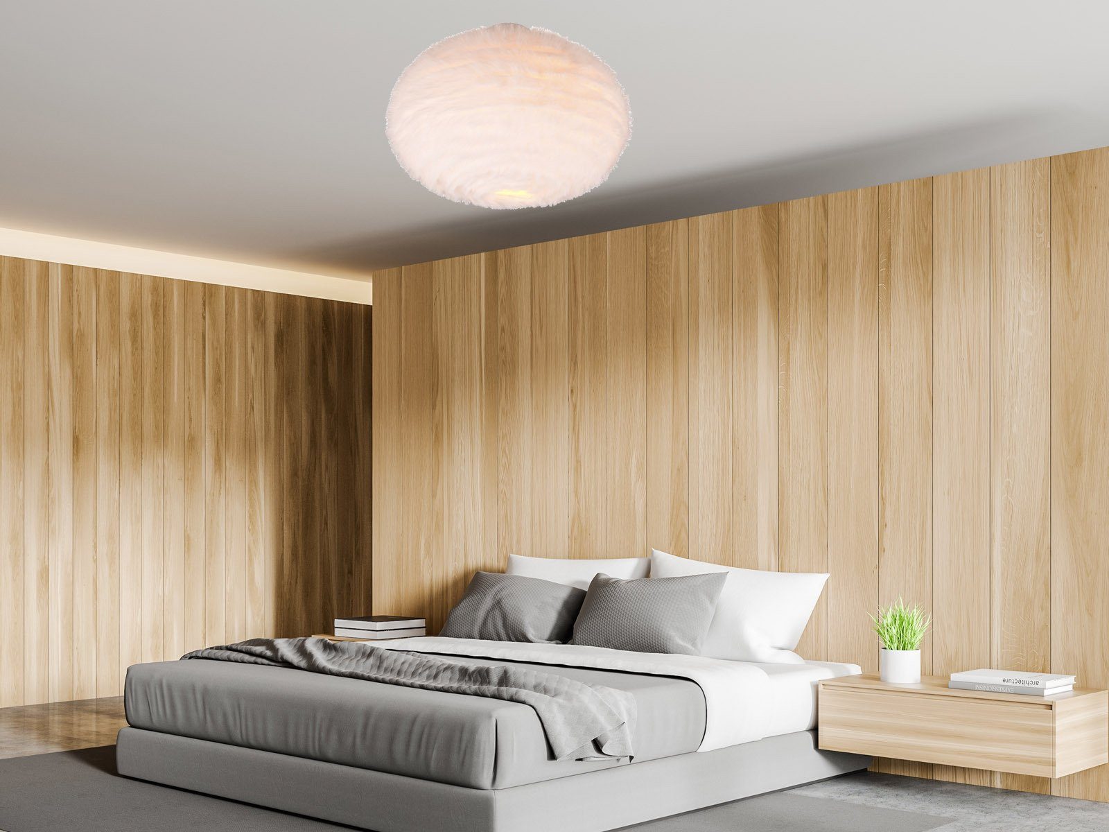 Reality Leuchten LED Deckenleuchte, Dimmfunktion, LED wechselbar, Warmweiß, große ausgefallene coole mit Kugel Lampenschirm aus Plüsch Ø 50cm