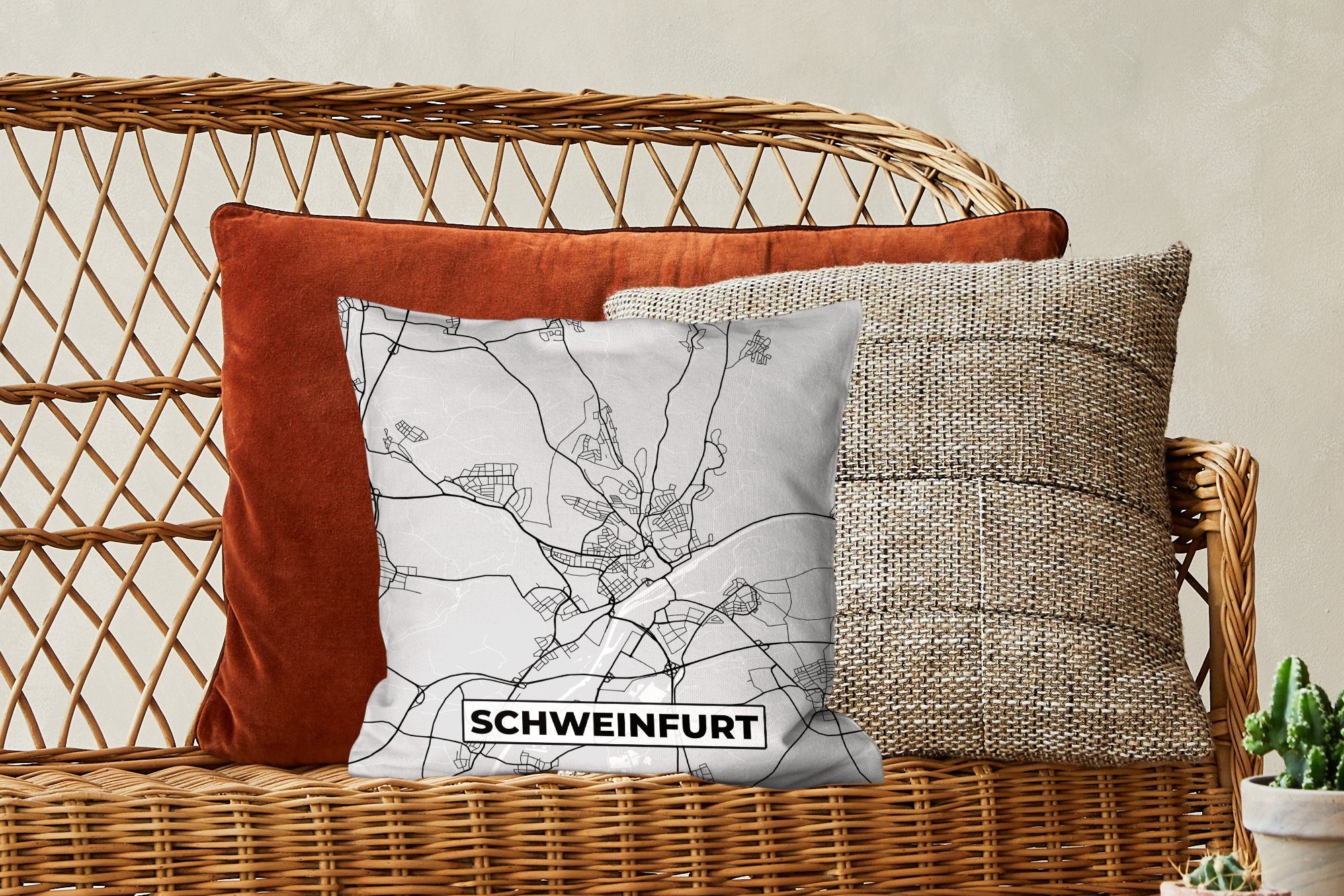 MuchoWow Dekokissen Stadtplan Schweinfurt Füllung - Schlafzimmer, - Sofakissen Zierkissen Wohzimmer, Deutschland - mit Karte, für Deko