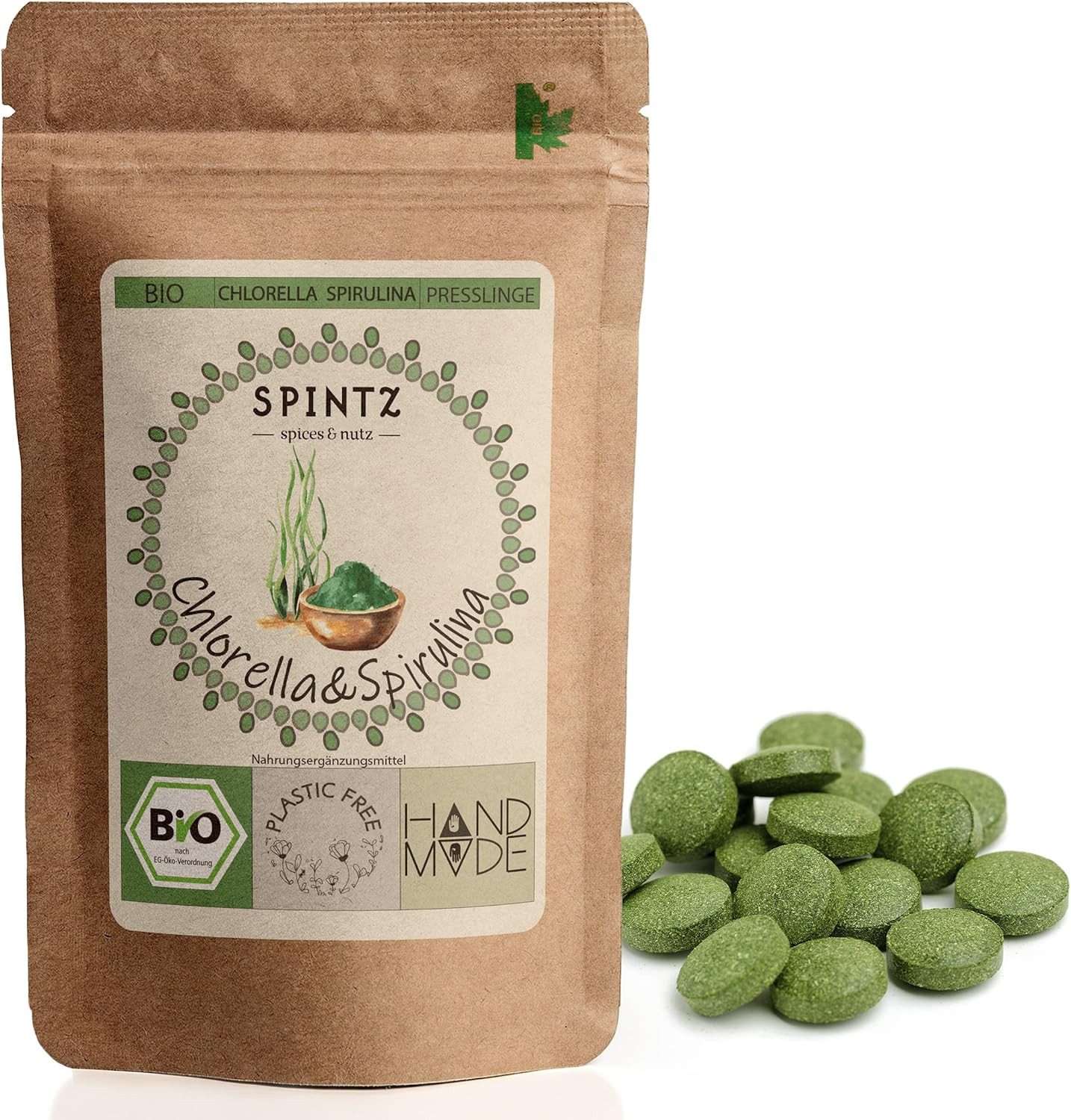 SPINTZ Bio Chlorella Spirulina Presslinge 3 x 3 Tabletten täglich mit ausreichend Wasser, 1 er 800 St., 400 g
