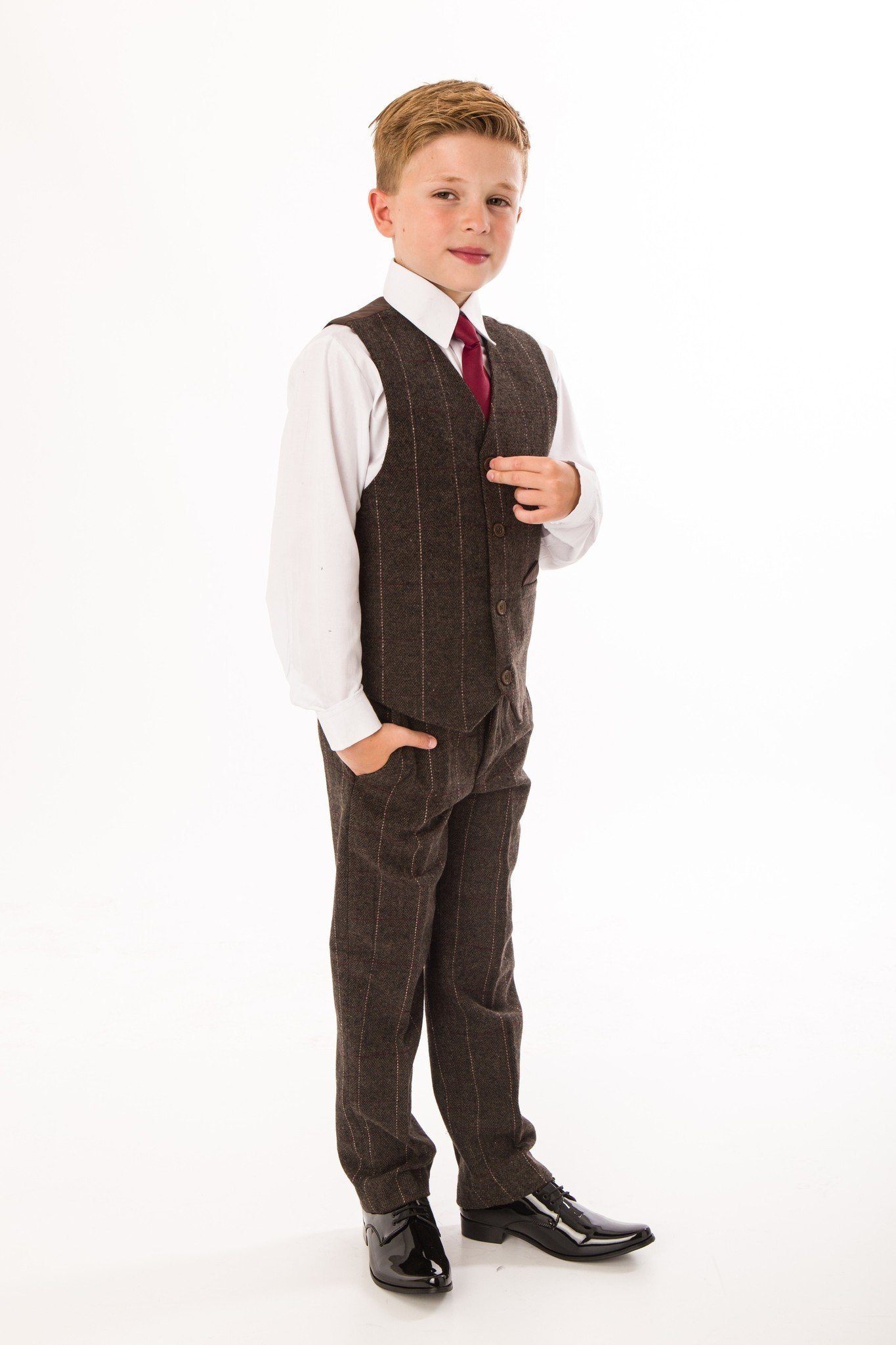 elegant Kinderanzug braun Melli-Trends festlich, Krawatte, Festanzug, (Hemd, Jungen und Weste, Hose Anzug, 4-teilig)