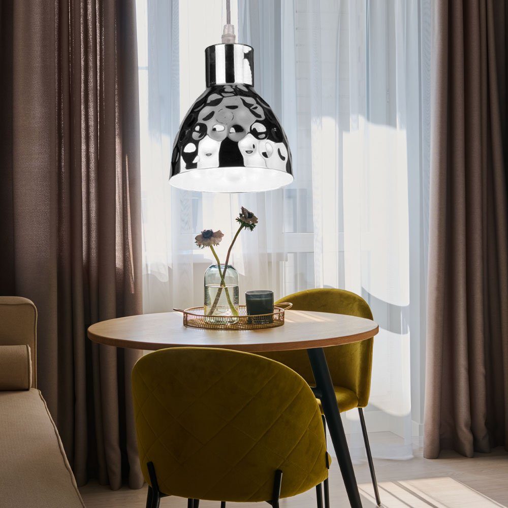 V-TAC LED-Hängeleuchte, Leuchtmittel inklusive, Warmweiß, Pendellampe Hängelampe Wohnzimmerleuchte Retro Hammerschlag chrom LED