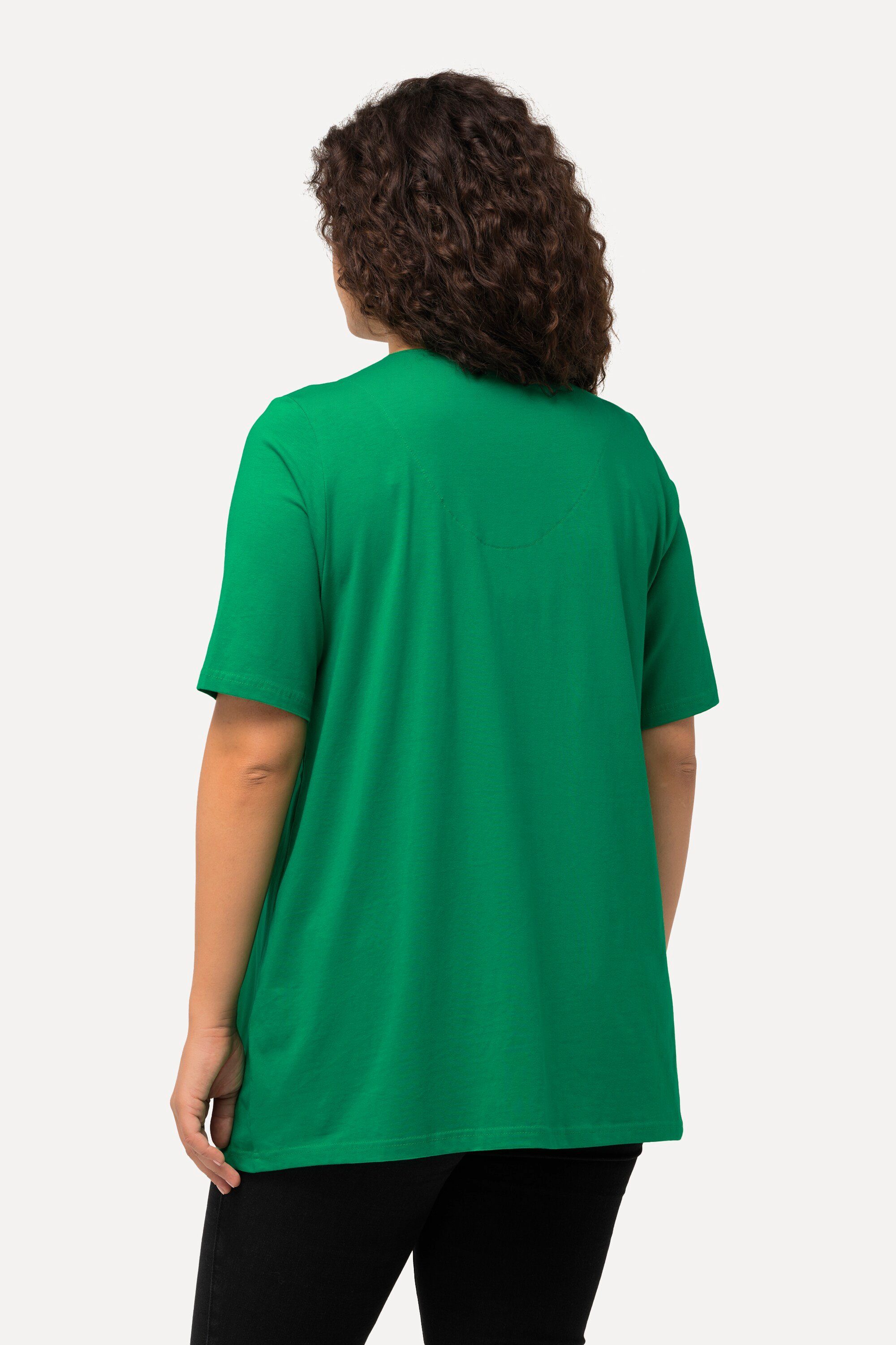 Ulla Rundhalsshirt smaragdgrün A-Linie Halbarm T-Shirt Tunika-Ausschnitt Popken