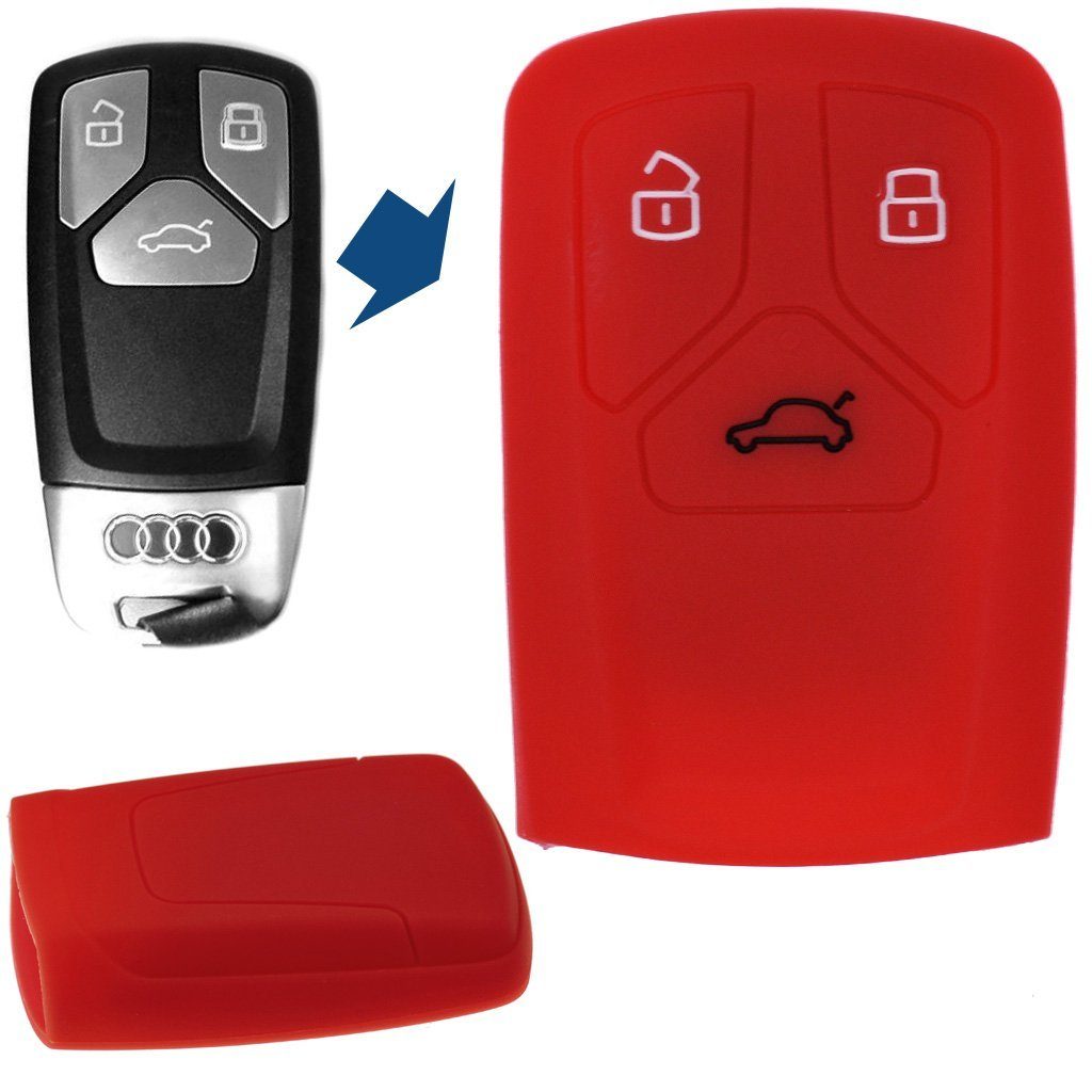 mt-key Schlüsseltasche Autoschlüssel Softcase Silikon Schutzhülle Rot, für Audi A4 S4 Q7 Q5 TT RS A5 S5 3 Tasten KEYLESS SMARTKEY | Schlüsseltaschen