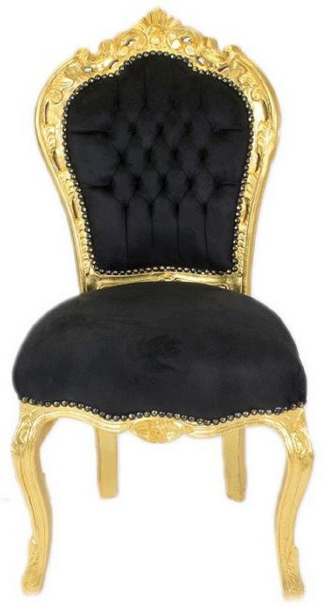 Casa Padrino Esszimmerstuhl Casa Padrino Barock Esszimmer Stuhl Schwarz /  Gold - Handgefertigter Antik Stil Stuhl mit edlem Samtstoff - Esszimmer  Möbel im Barockstil - Barock Möbel
