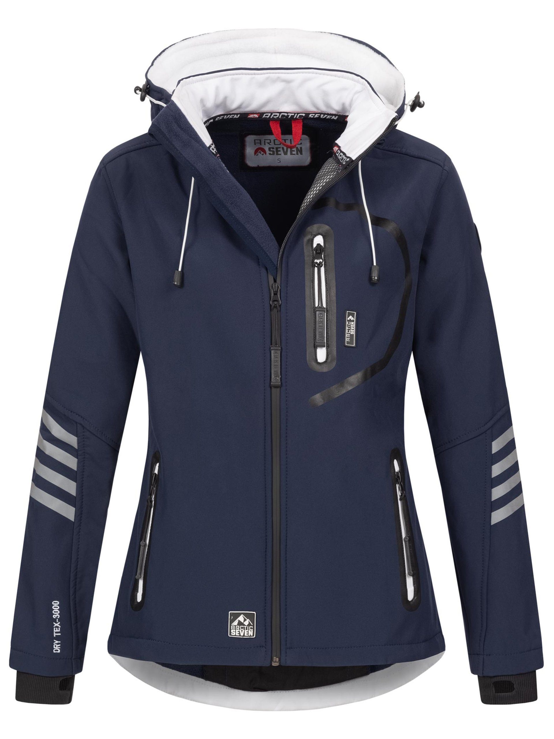 Arctic Seven Softshelljacke ASNicolia funktionale Outdoorjacke mit abnehmbarer Kapuze Navy - Weiss