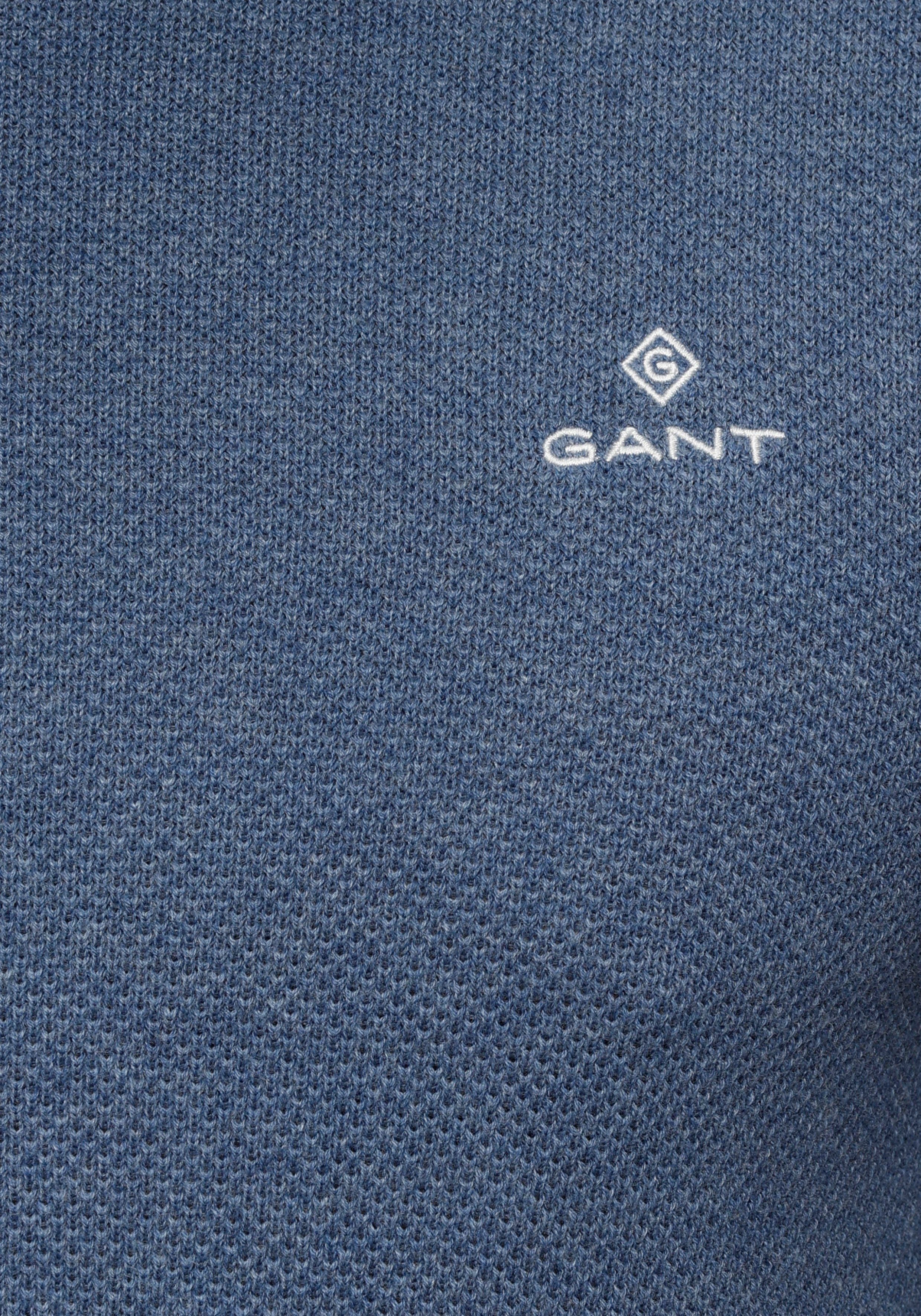 Gant aus denim PIQUE blue Rundhalspullover C-NECK melange COTTON Piqué-Strukturstrick