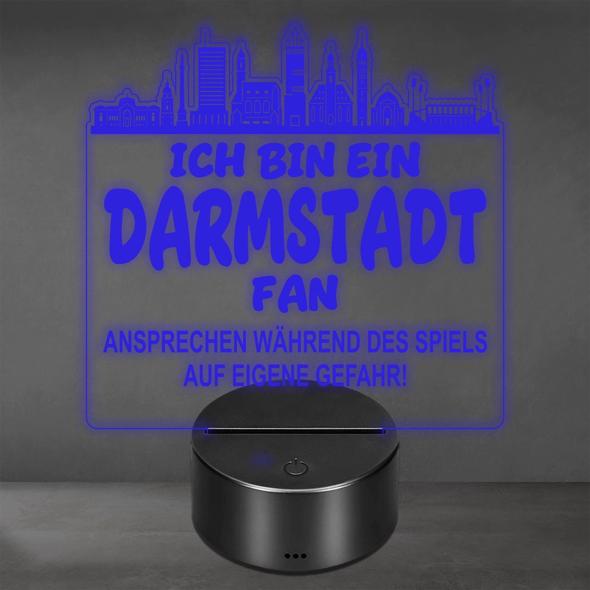 Lieblingsmensch LED Nachtlicht Fußball - Ich bin ein Darmstadt Fan - Ansprechen auf eigene Gefahr, LED fest integriert, Farbwechsel oder feste Farbe mit Fernbedienung & Touch, Man Cave Stimmungslicht – 19x23cm