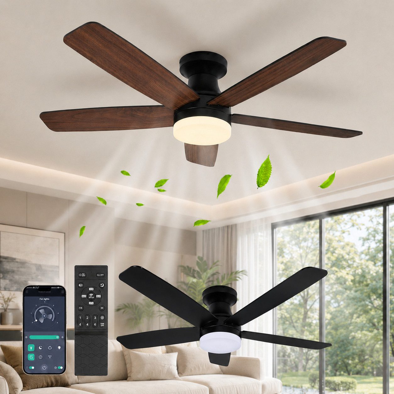 Lapamax Deckenventilator mit Beleuchtung, Leise Ventilator, Dimmbar, Doppelseitige Flügel, 106CM, 6 Geschwindigkeiten, 3 Farbtemperaturen für Schlafzimmer