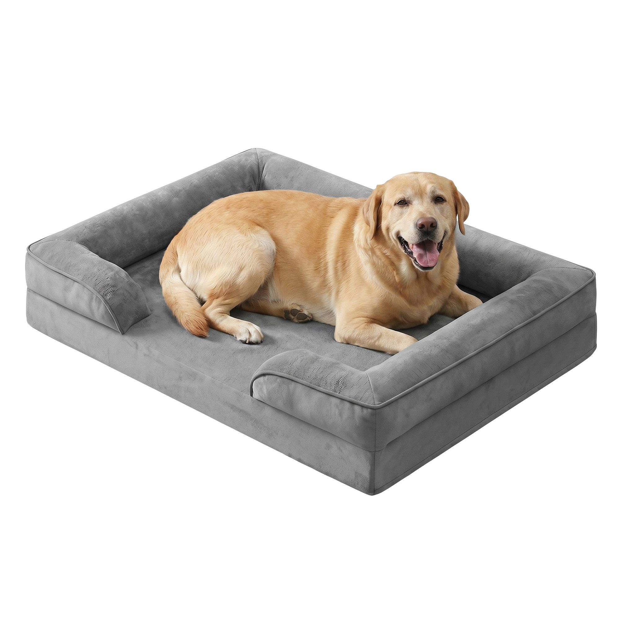 FEANDREA Tierbett Bezug abnehmbar, waschbar, rutschfest, Innenfutter wasserabweisend, Hundebett, erhöhter Rand, Noppenschaumstoff, M, 76 x 51 x 16 cm