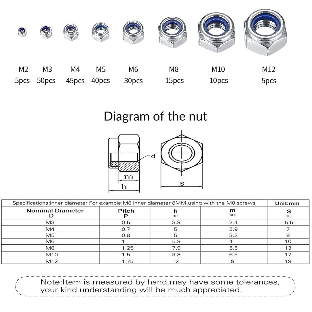 FELIXLEO Muttern Sicherungsmuttern Sortiment Edelstahl M3-M12, (200-St)
