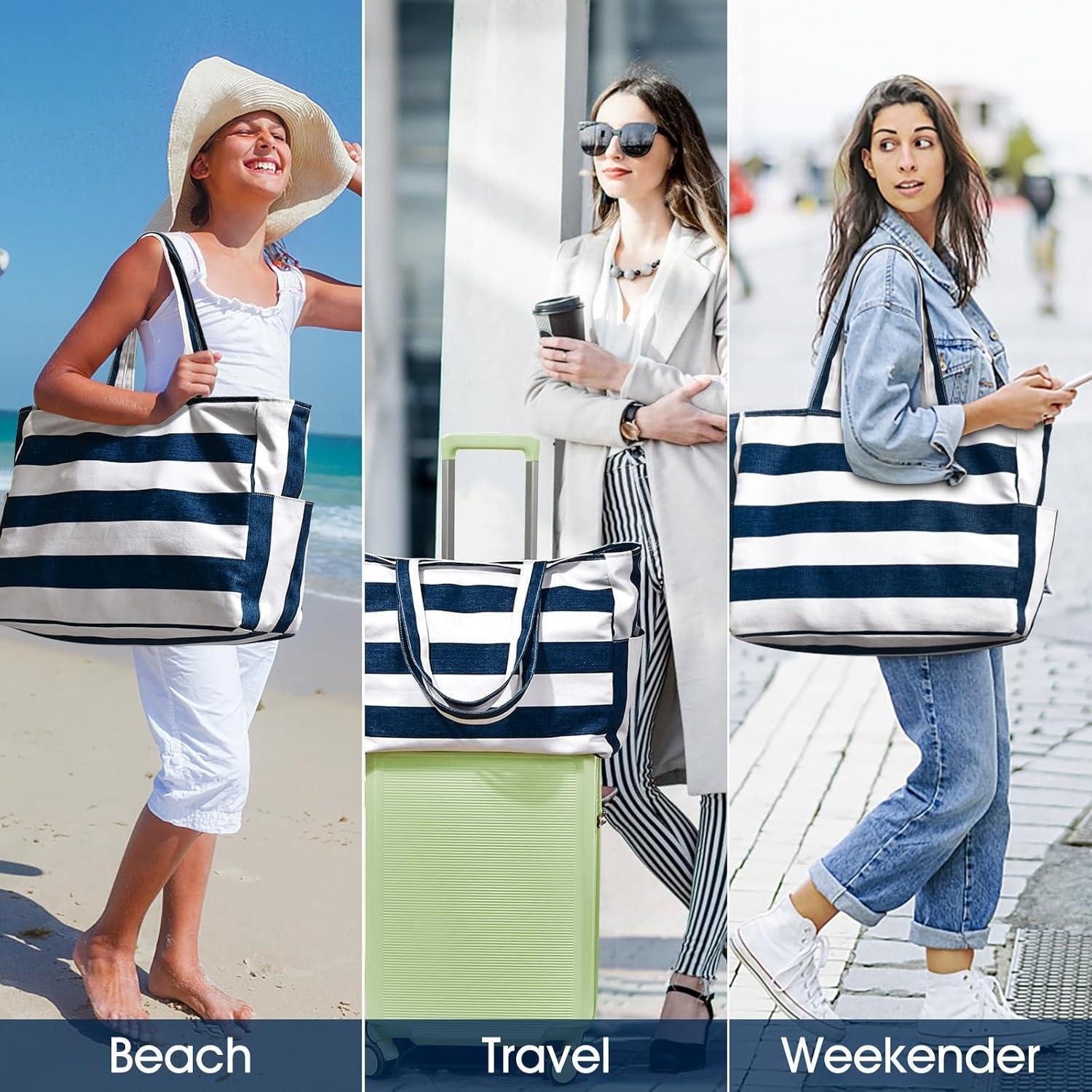 LuxusKollektion XL-Strandtasche Große Strandtasche Damen XXL Wasserdicht mit Fächern Faltbar Blau