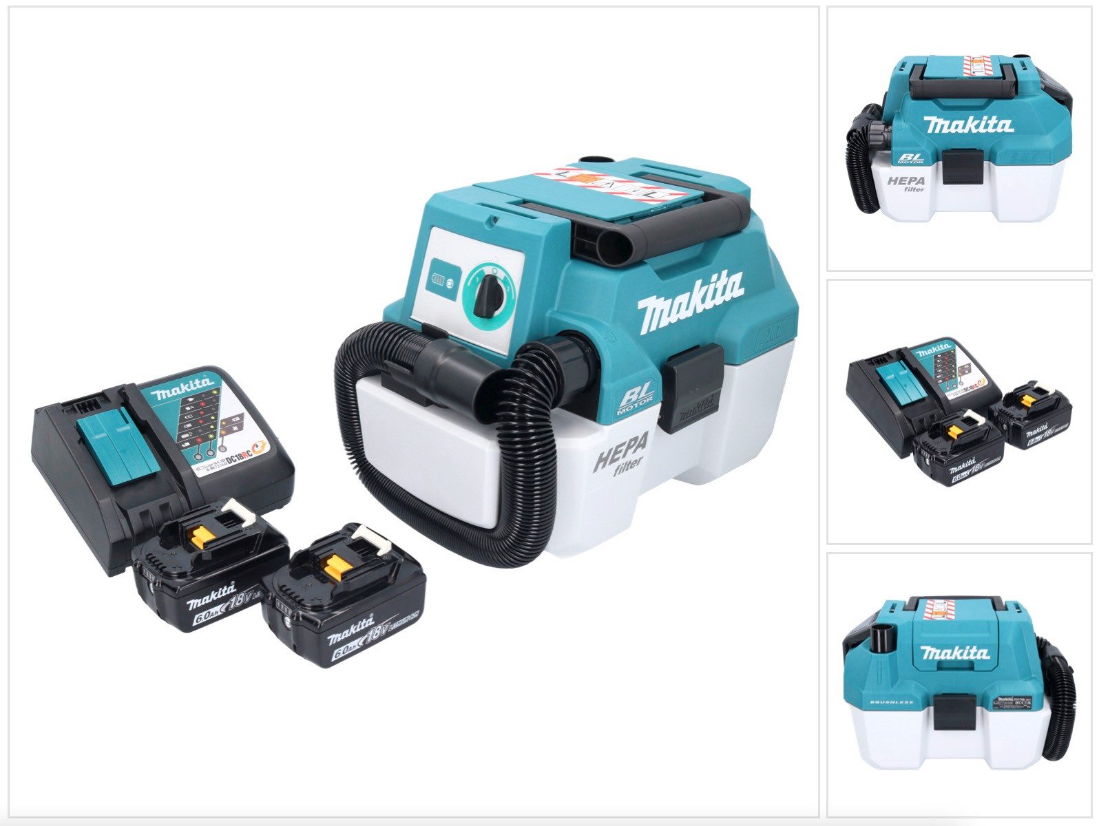 Makita Nass-Trocken-Akkusauger DVC 750 LRG Akku Staubsauger LXT 18 V 67 mbar 7,5 l Brushless + 2x Ak