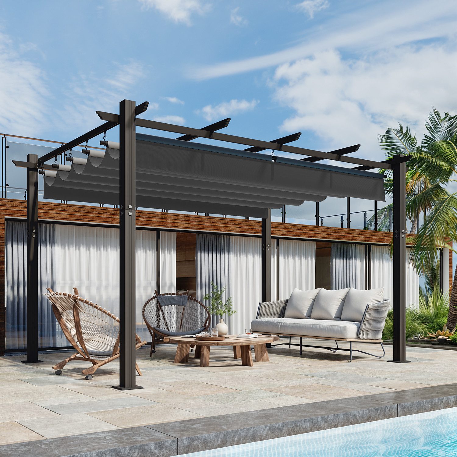 GUNJI Pergola 3x3/3x4m Winterfest, Magnetisch befestigte Aluminium-Pergola, günstig online kaufen