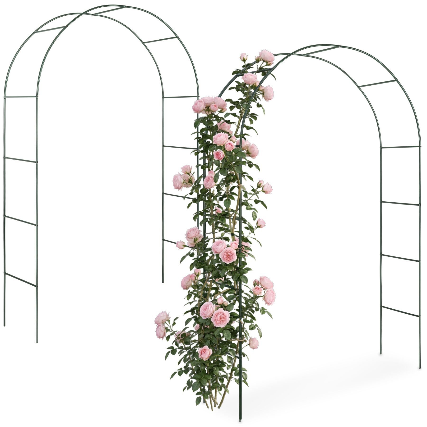 tectake Rosenbogen 2er-Set Rankhilfe, Maße 140 x 40 x 240 cm, gefertigt aus Stahl Gartenbogen, in grün, Wetterfeste Ausführung, bietet stabilen Halt und einfache Montage