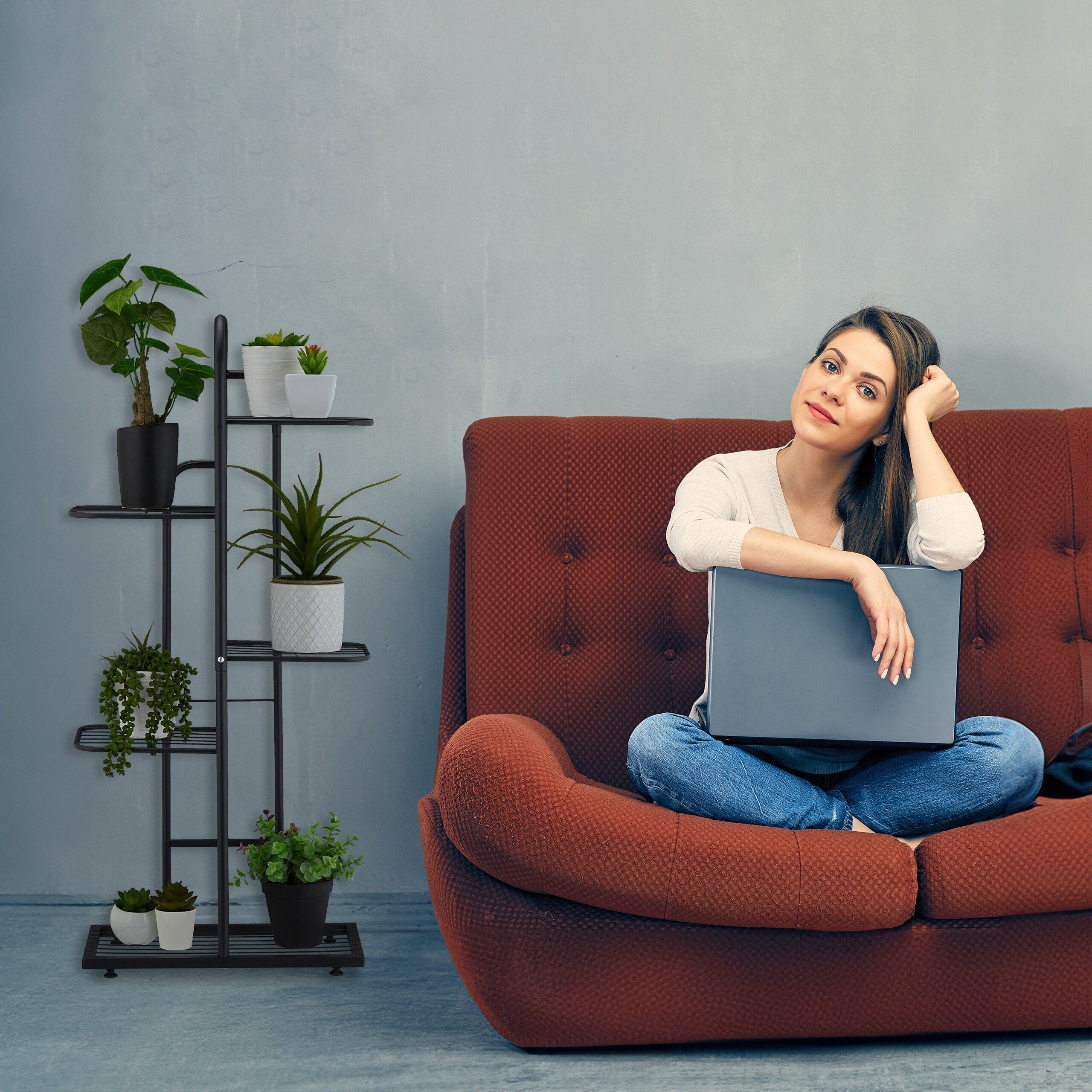 relaxdays Pflanzentreppe Pflanzenständer 5 Ablagen