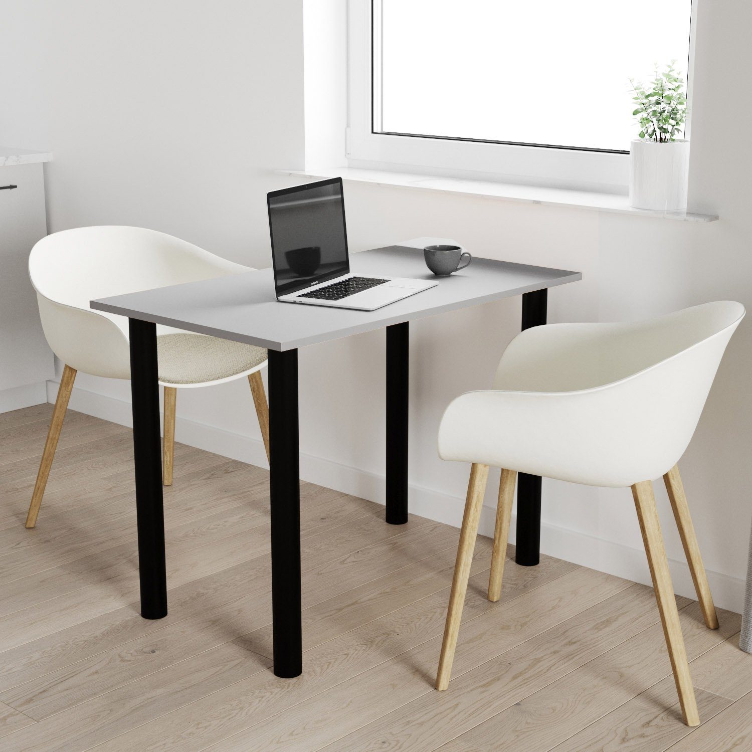 AKKE Esstisch, Esszimmertisch mit schwarzen Beinen Küchentisch Bürotisch 2mm PVC Light Graphite
