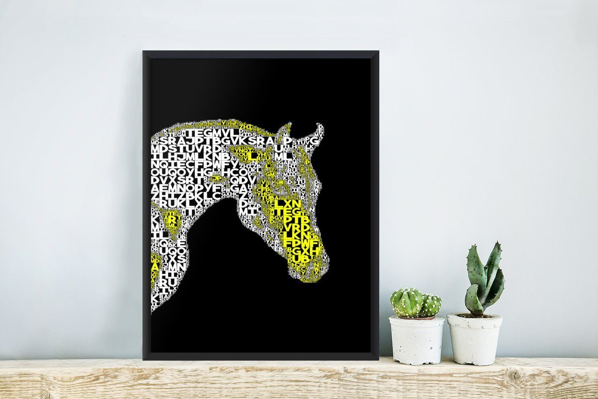 Schwarzem Gelb St), Pferd (1 Kinder Buchstaben - Mädchen, - Poster MuchoWow Gerahmtes Mädchen Wanddeko, Bilderrahmen - Poster, - - Wandposter, Bilder,