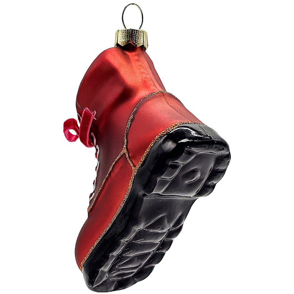 Holly & Jolly Christbaumschmuck Wanderschuh, Schuh rot 6,5 x 9cm Glasornament (1-tlg), handbemalt