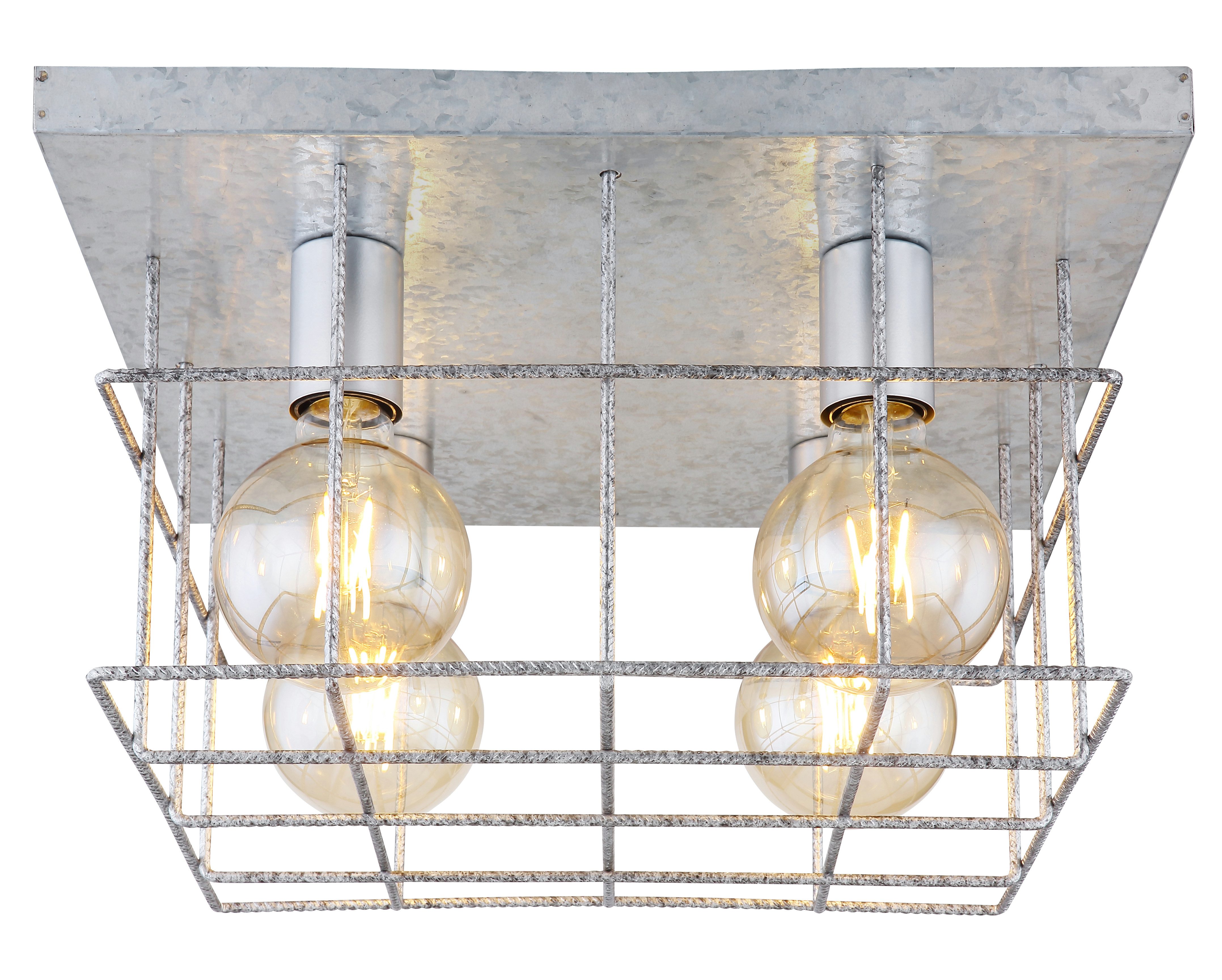 GLOBO LIGHTING Deckenleuchte MERRIL, Leuchtmittel wechselbar, Zinkfarbene Deckenleuchte mit Käfig aus Betonstahl-Gitter