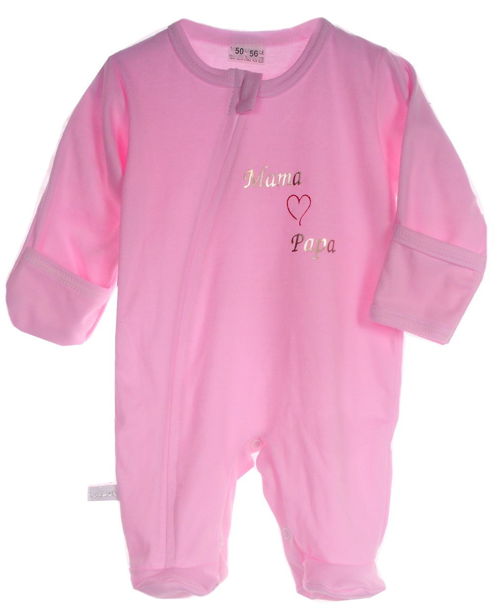 La Bortini Strampler Baby Einteiler mit Kratzschutz in Rosa mit Papa Mama Romper aus reiner Baumwolle, 44 50 56 62 68 74 80