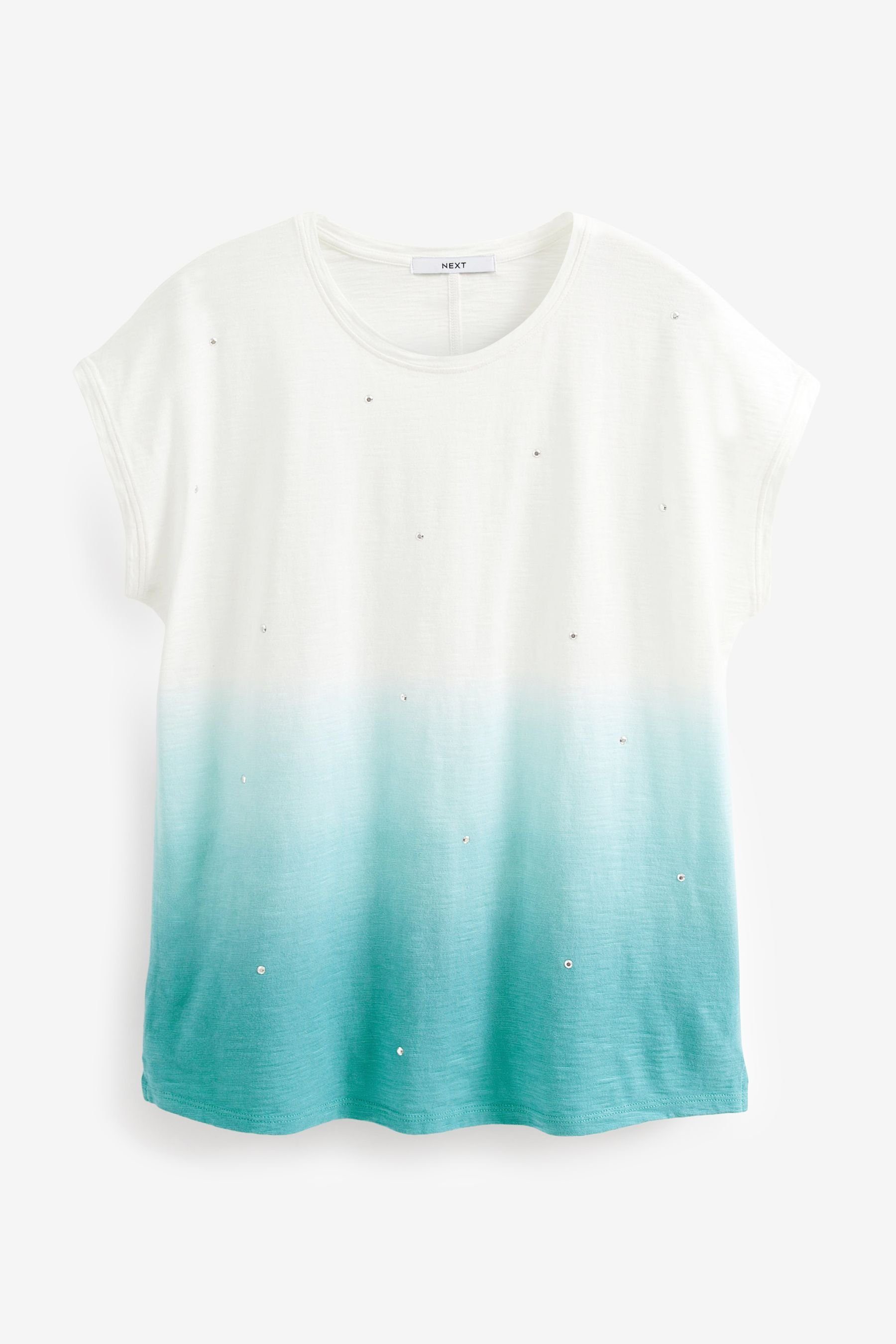 Kurzärmeliges Rundhalsausschnitt (1-tlg) T-Shirt mit Ombre Sparkle T-Shirt Slub Blue Next