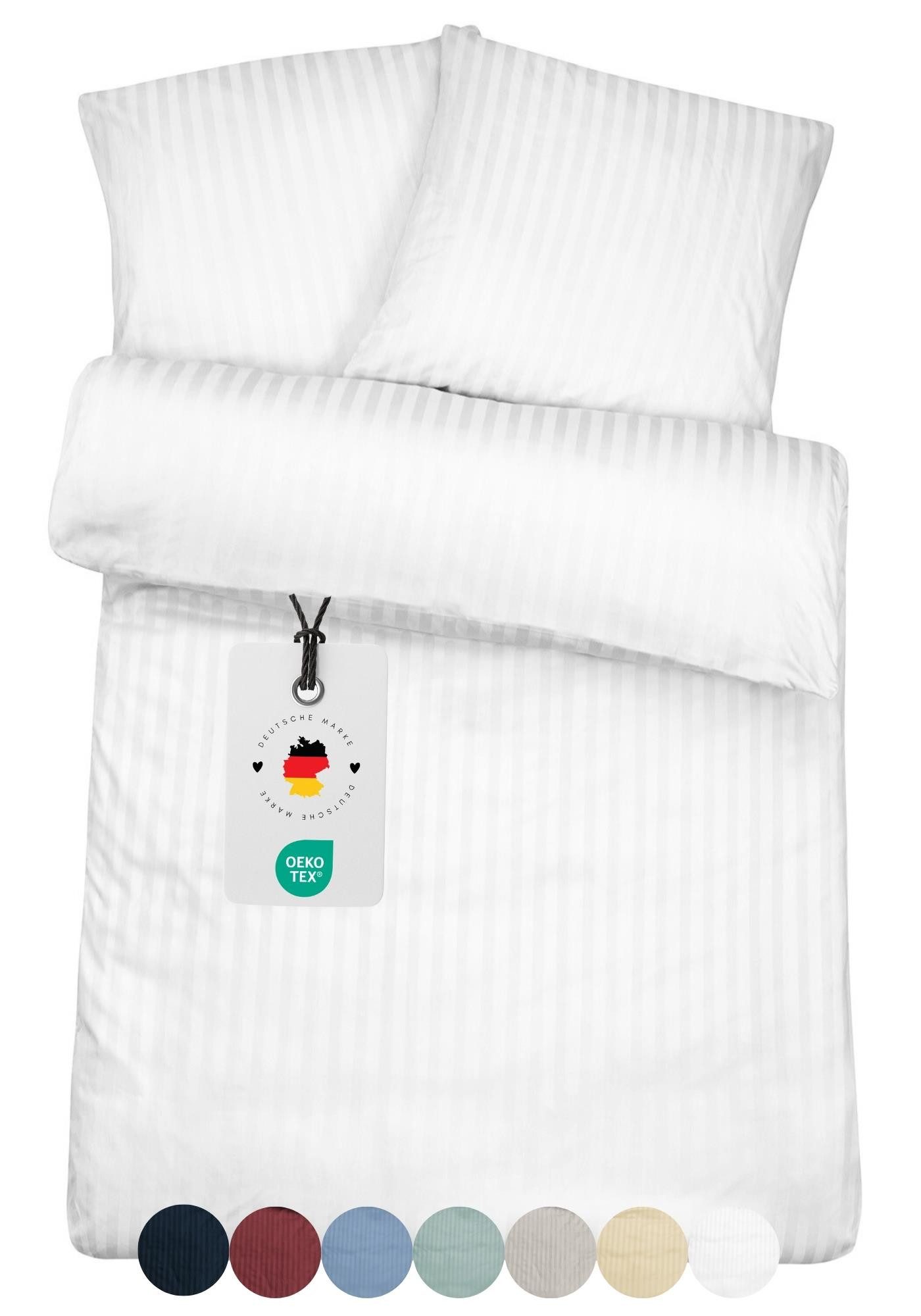 Carpe Sonno Bettwäsche 135x200 Damast Baumwolle Bettbezug Hotel Bettwäsche Set gestreift, Damast, 2 teilig, Damast Bettwäsche 155x220 Streifen Bettwäsche Weiß