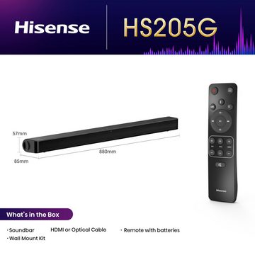 Hisense HS205G 2.0 Kanal Soundbar, 120 Watt, schwarz 2.0 Soundbar (Bluetooth, 120 W)