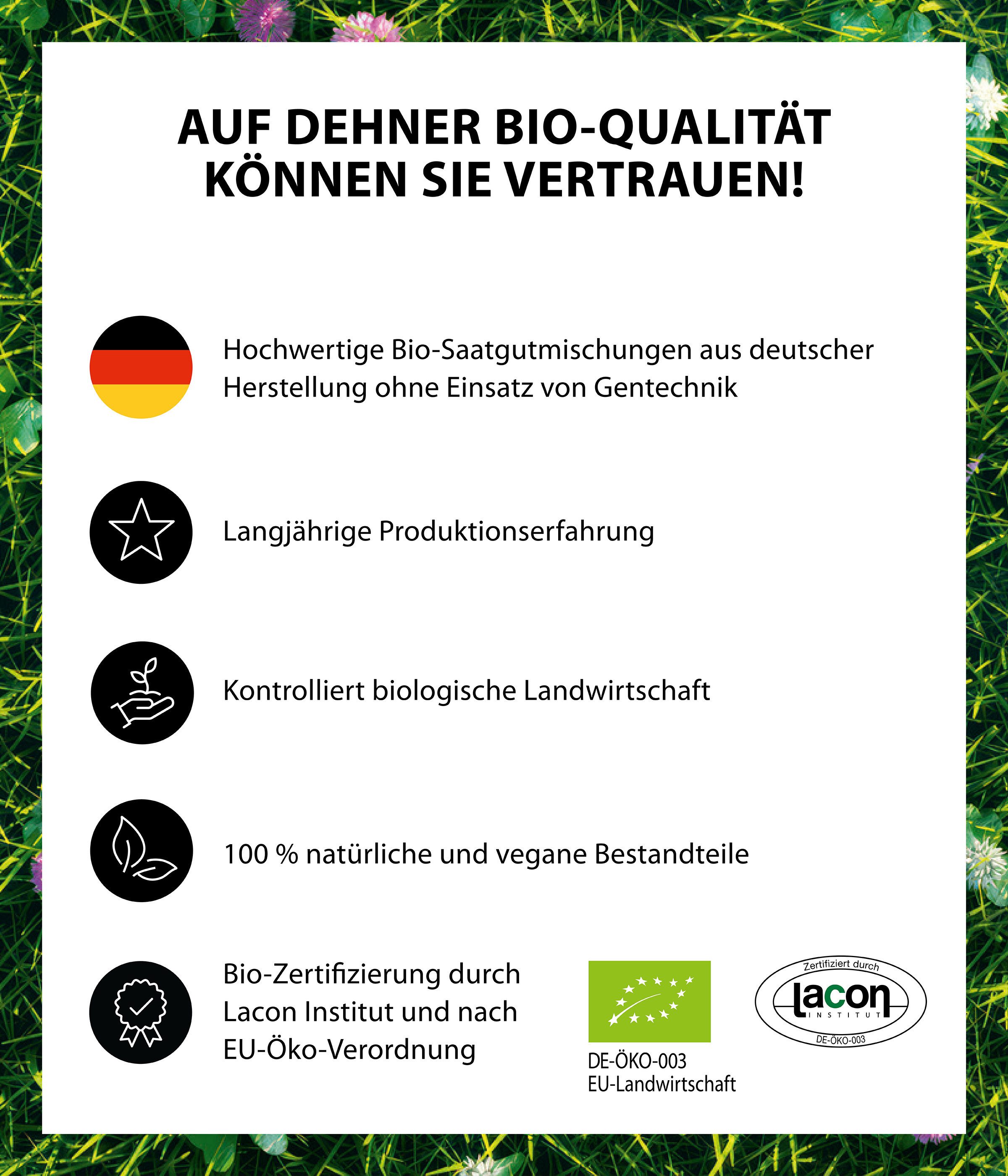 Dehner Rasensamen Bio Saatgut Naturwiese, insektenfreundlich, pflegeleicht, 250 g, 25 m², strapazierfähig, für naturnahe Gärten, lebendige Naturflächen