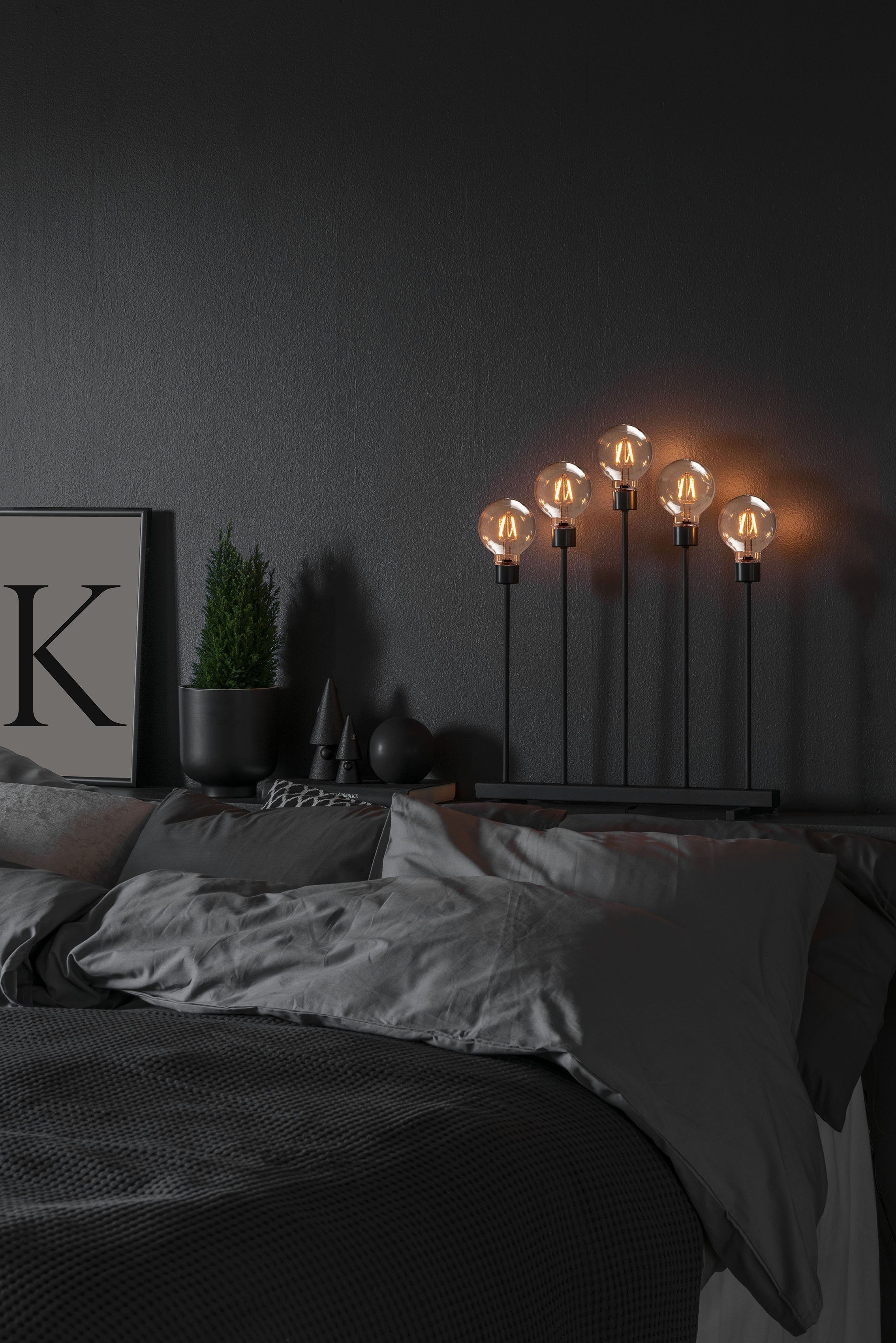 KONSTSMIDE LED Оконная люстра Weihnachtsdeko, LED fest integriert, LED Metallleuchter, schwarz, 5 runde Globes, 10 bernsteinfb. Dioden
