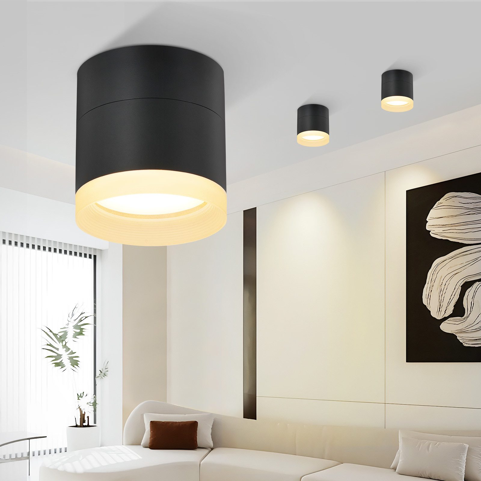 Faretto led da soffitto nero rotondo a plafone 5w bianco caldo_voghion.com
