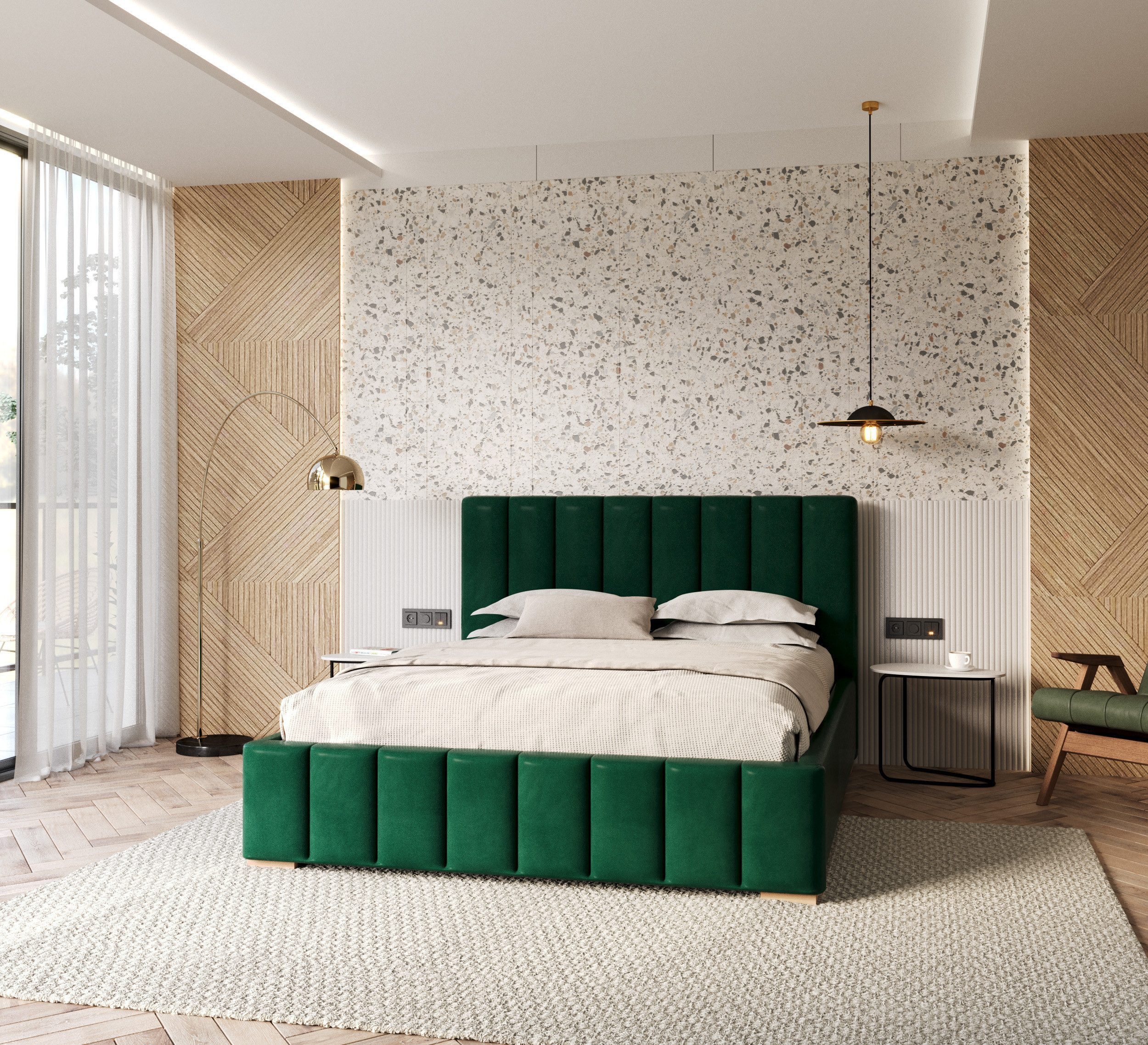 thematys Polsterbett 90x200–180x200 cm – Samt Velours, Bett mit Bettkasten & Lattenrost (Optional mit 28 cm H3/H4 Taschenfederkern oder 23 cm Taschenfederkern-M – Bild 4 von 5