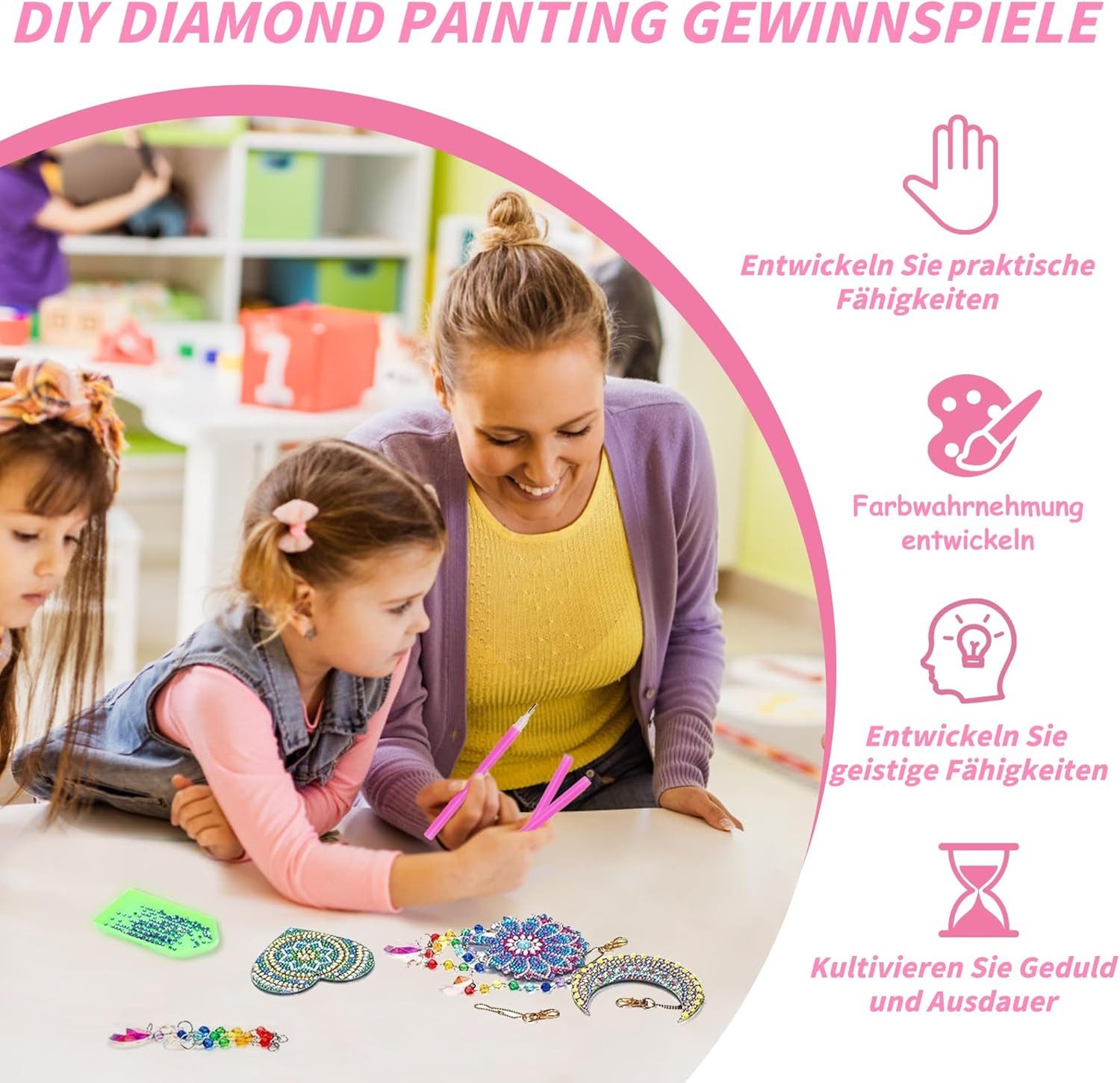 MOPUEA Gemälde Diamond Painting Anhänger Windspiel Geschenk Mädchen 6 7 8 9 10 11 12, (Kreatives 3-in-1 DIY Design, 3 St), Einfaches DIY-Erlebnis mit dekorative – Bild 4 von 5