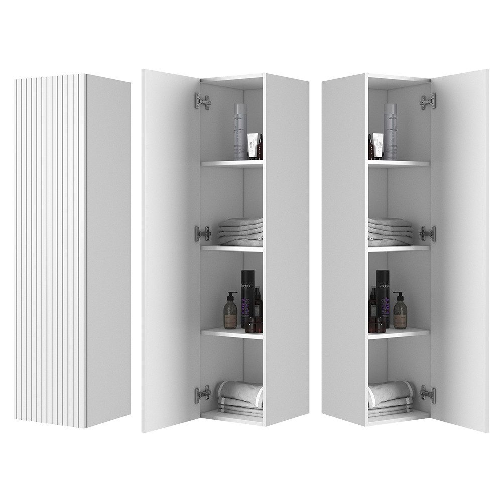 Lomadox Hochschrank NAVASOTA-141 35 cm breit, weiß matt mit gerillter Front, 1 Tür
