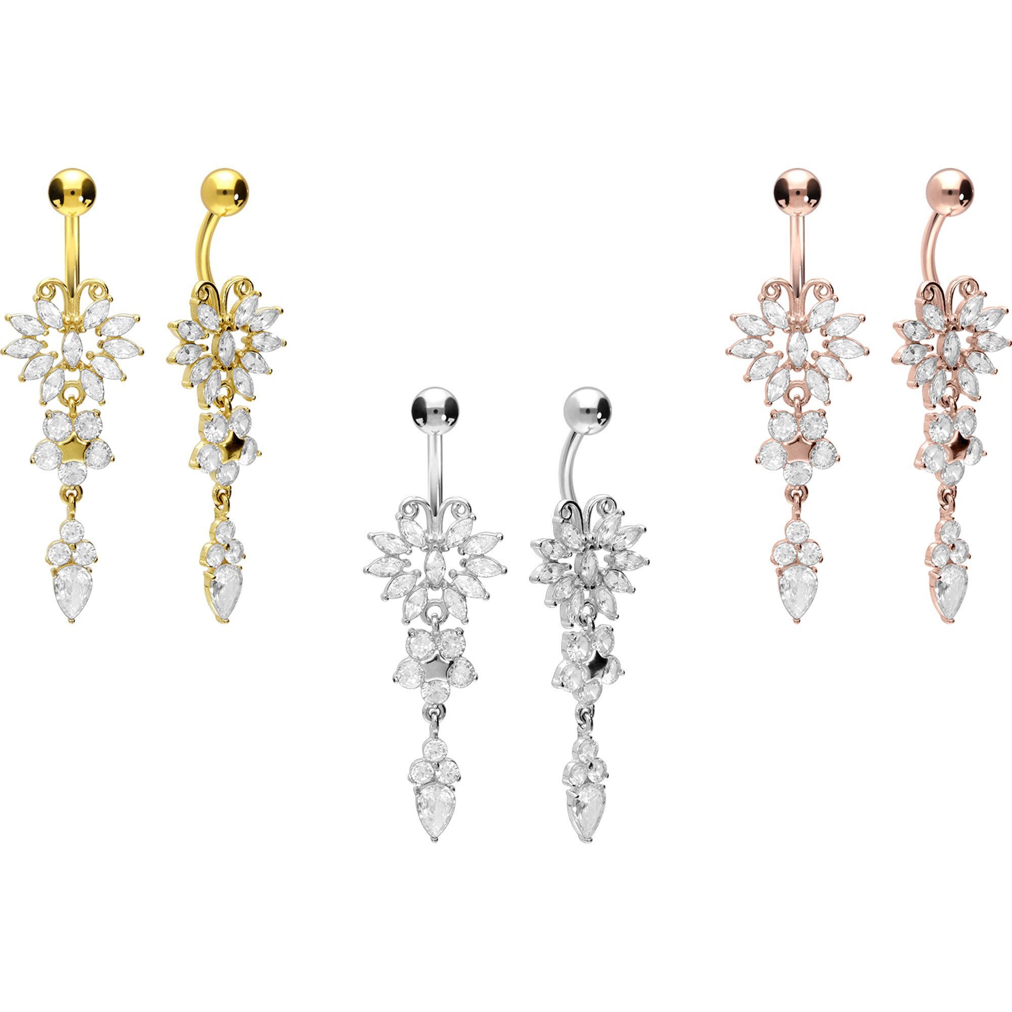 PIERCINGLINE Bauchnabelpiercing Chirurgenstahl Bananabell SCHMETTERLING + BLUME (Bananabells, 1-tlg)