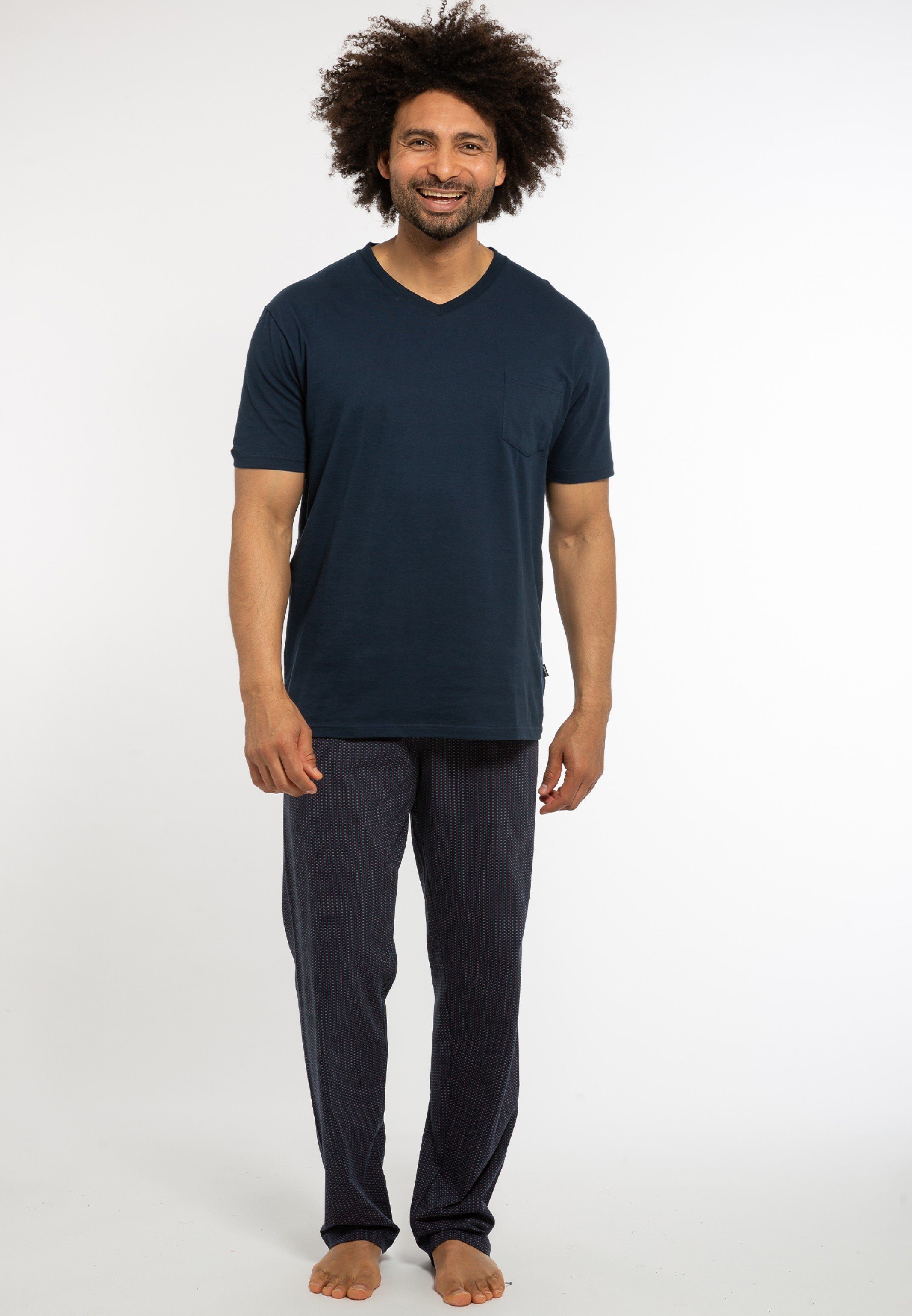 Ammann Pyjama Organic Cotton (Set, 2 tlg) Schlafanzug Kurzarm - Baumwolle - Aus 100% Bio Baumwolle Blau / Blau gemustert