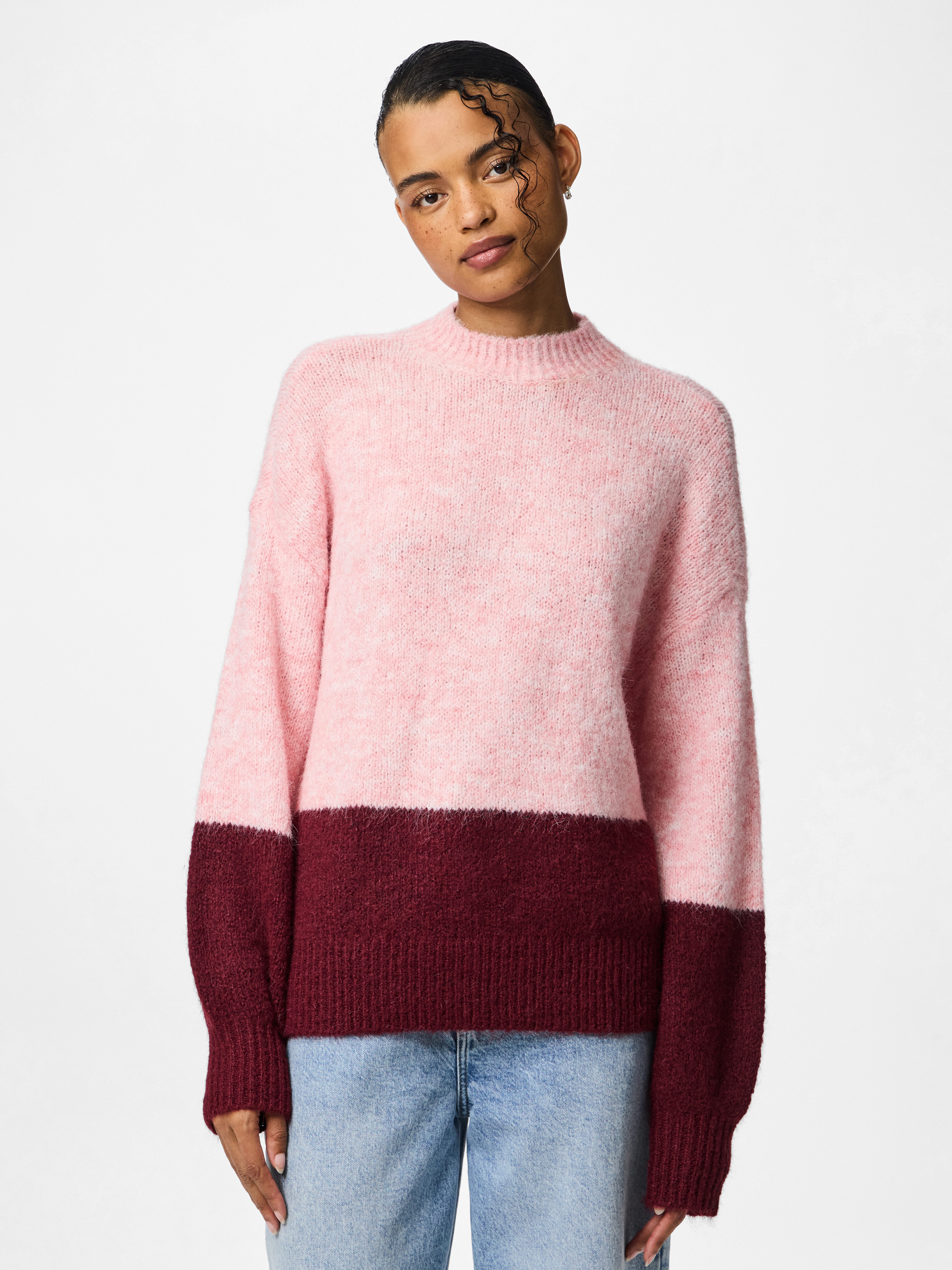 pieces Rundhalspullover PCIVY LS O-NECK COLOR BLOCK KNIT PWP BC Colorblock günstig online kaufen