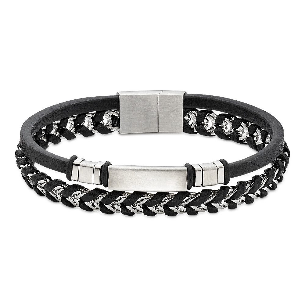 Bruno Banani Armband Schmuck Geschenk Edelstahlarmband mit Lederimitat, mit Zirkonia (synth)