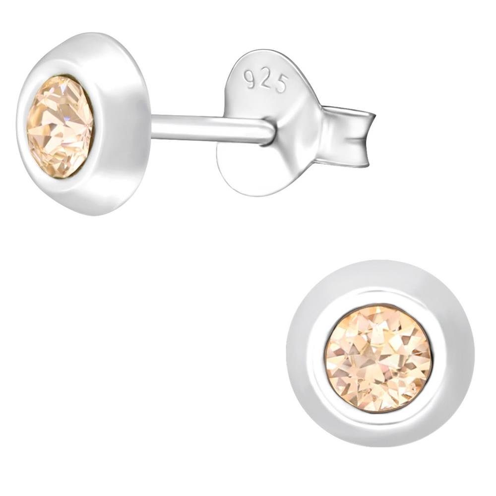 #1 Ohrring-Set Silber 2-tlg), Damen Ohrschmuck Ohrstecker Kristall mit BUNGSA rund (2 CRYSTALE (1 Stück), LA 5mm 925 Ohrringe aus Paar