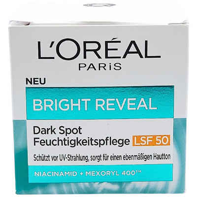 L'ORÉAL PARIS Feuchtigkeitscreme Bright Reveal Dark Spot Feuchtigkeitspflege LSF 50 50ml, Schützt vor UV-Strahlung, sorgt für ein ebenmäßigen Hautton