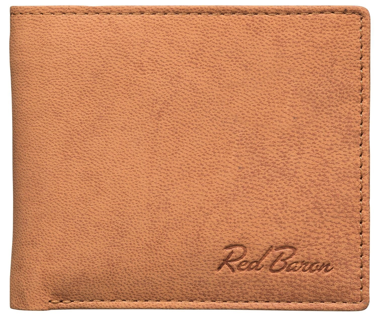 Red Baron Geldbörse Geldbeutel Leder Braun RB-WT-008-02, Kreditkartenfächer, Steckfächer, Geldklammer, schlicht