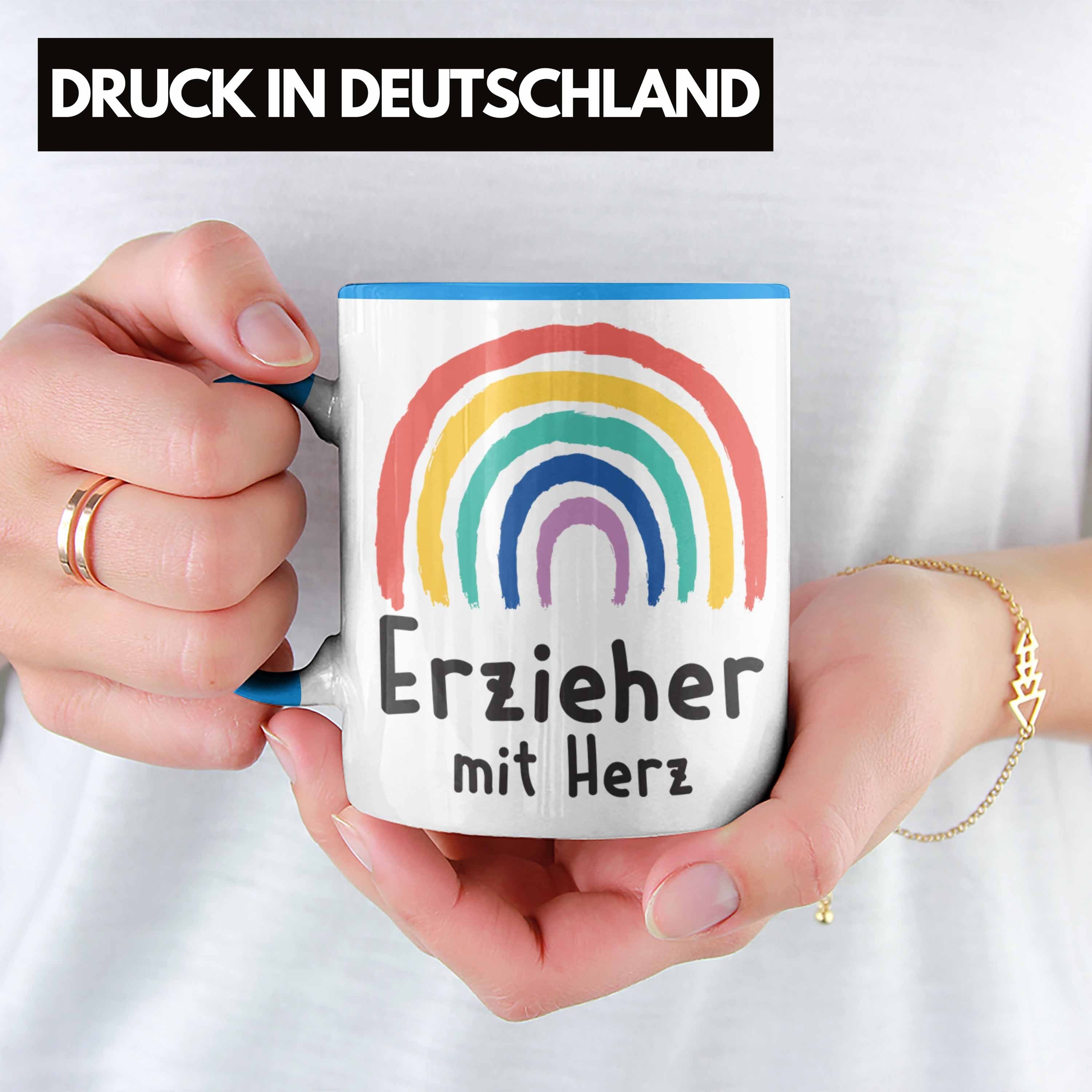 Geschenk Abschiedsgeschenk Geschenke Tasse - Kaffeetasse Erzieher Kindergärtner Trendation Tasse mit Herz Trendation mit Blau Spruch